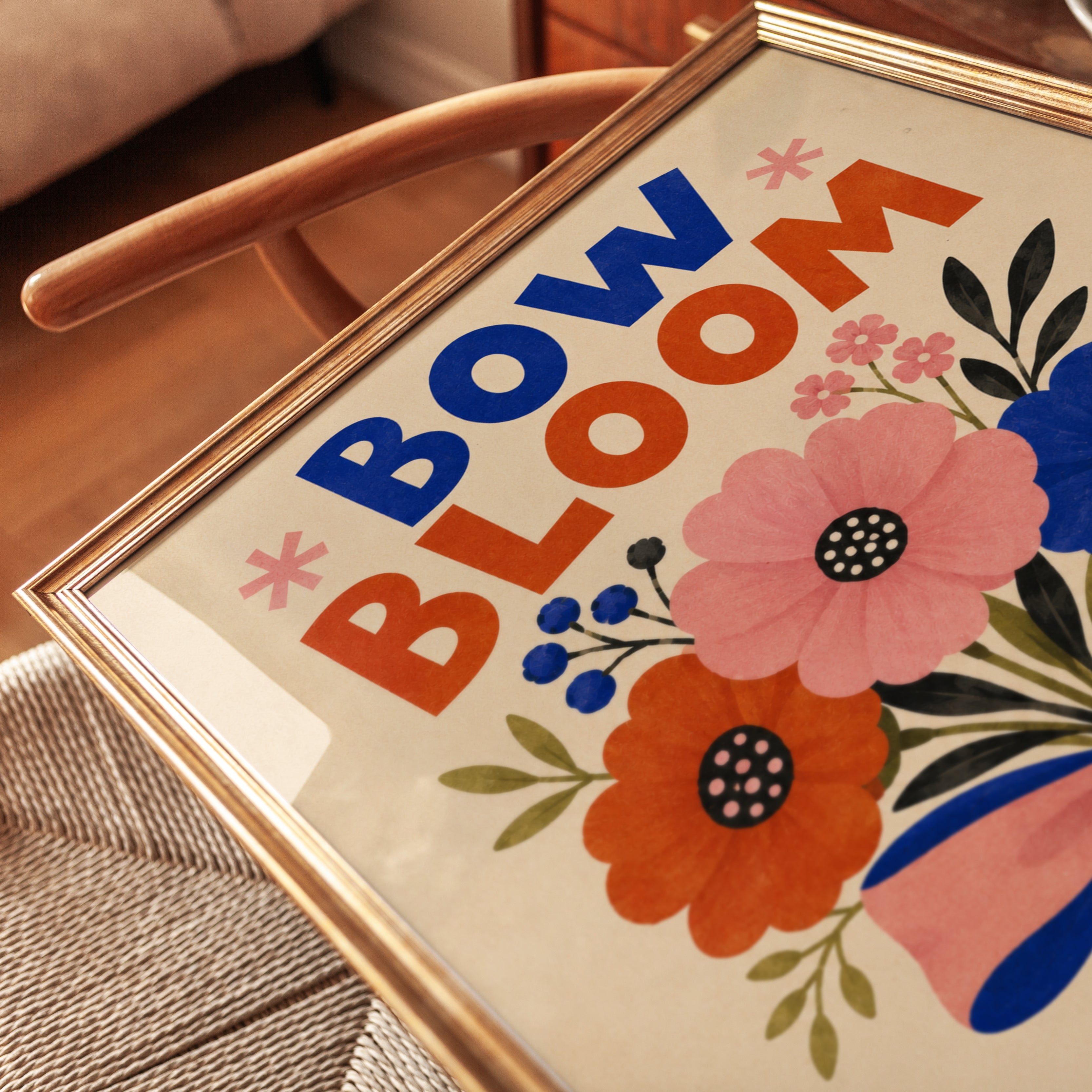 Bow Wall Art – Floral Typography Print - detail