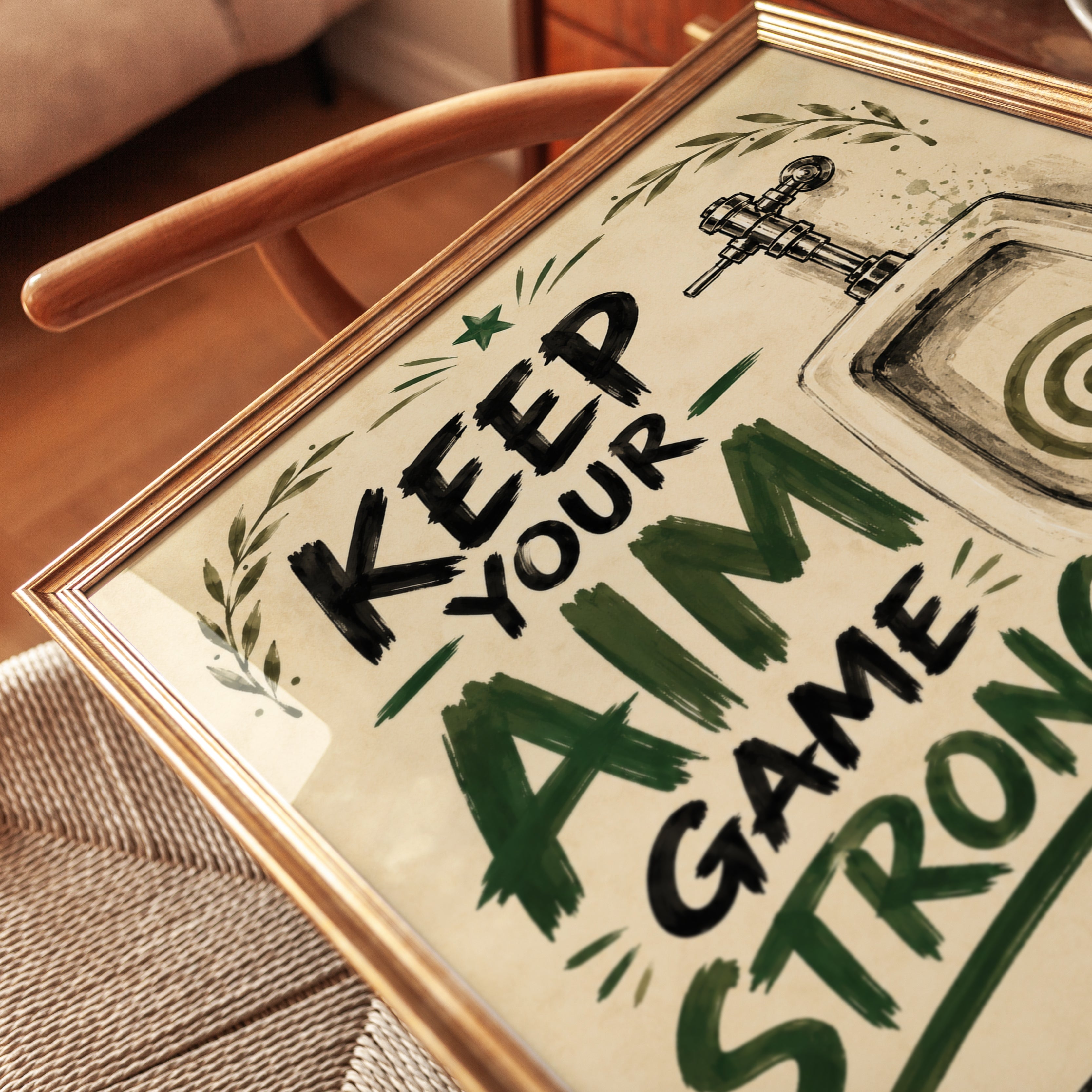 Keep Your Aim Game Strong: Vintage Bathroom Humor Wall Art - detail
