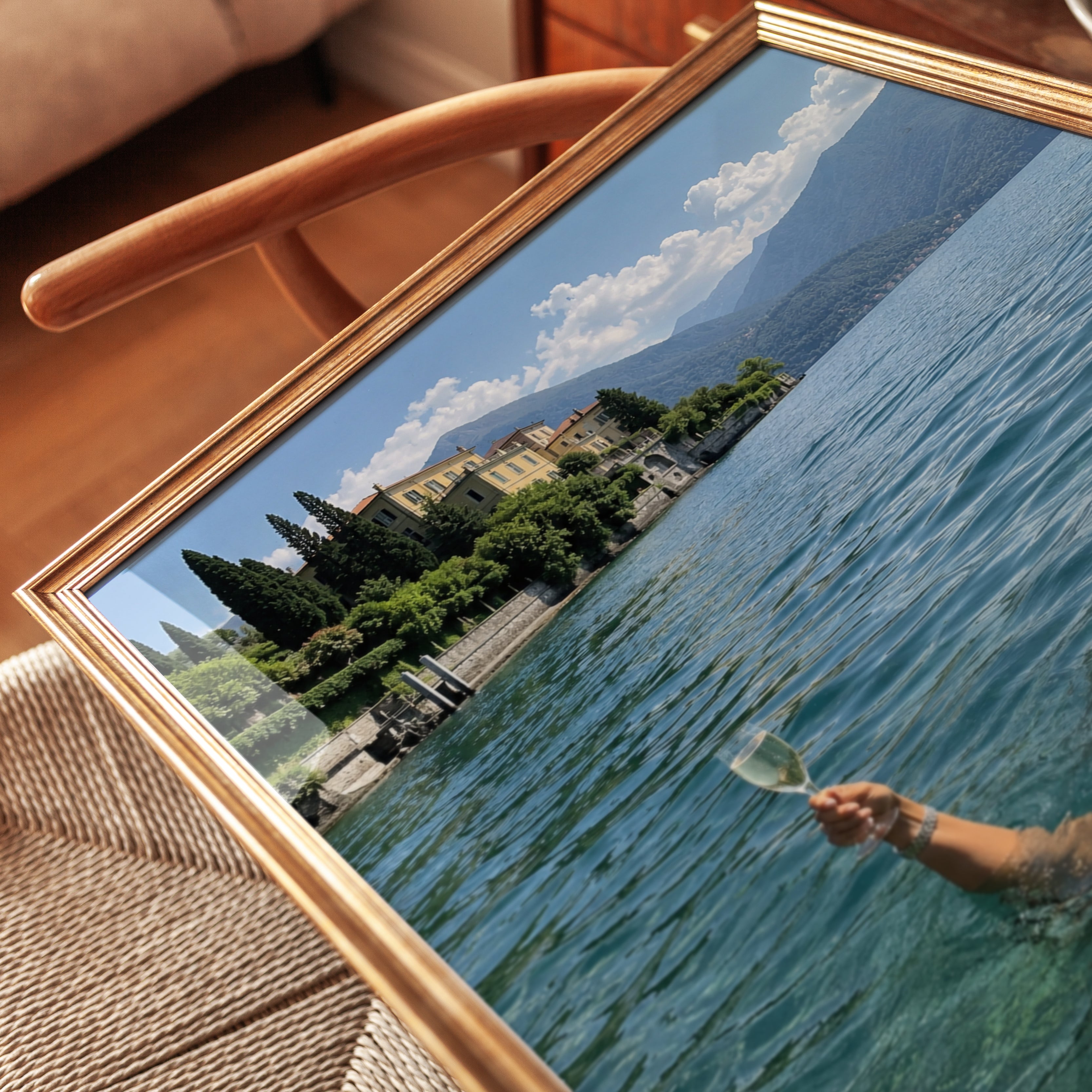 Italian Lake Villa Photography: Turquoise Water Lifestyle Print - detail