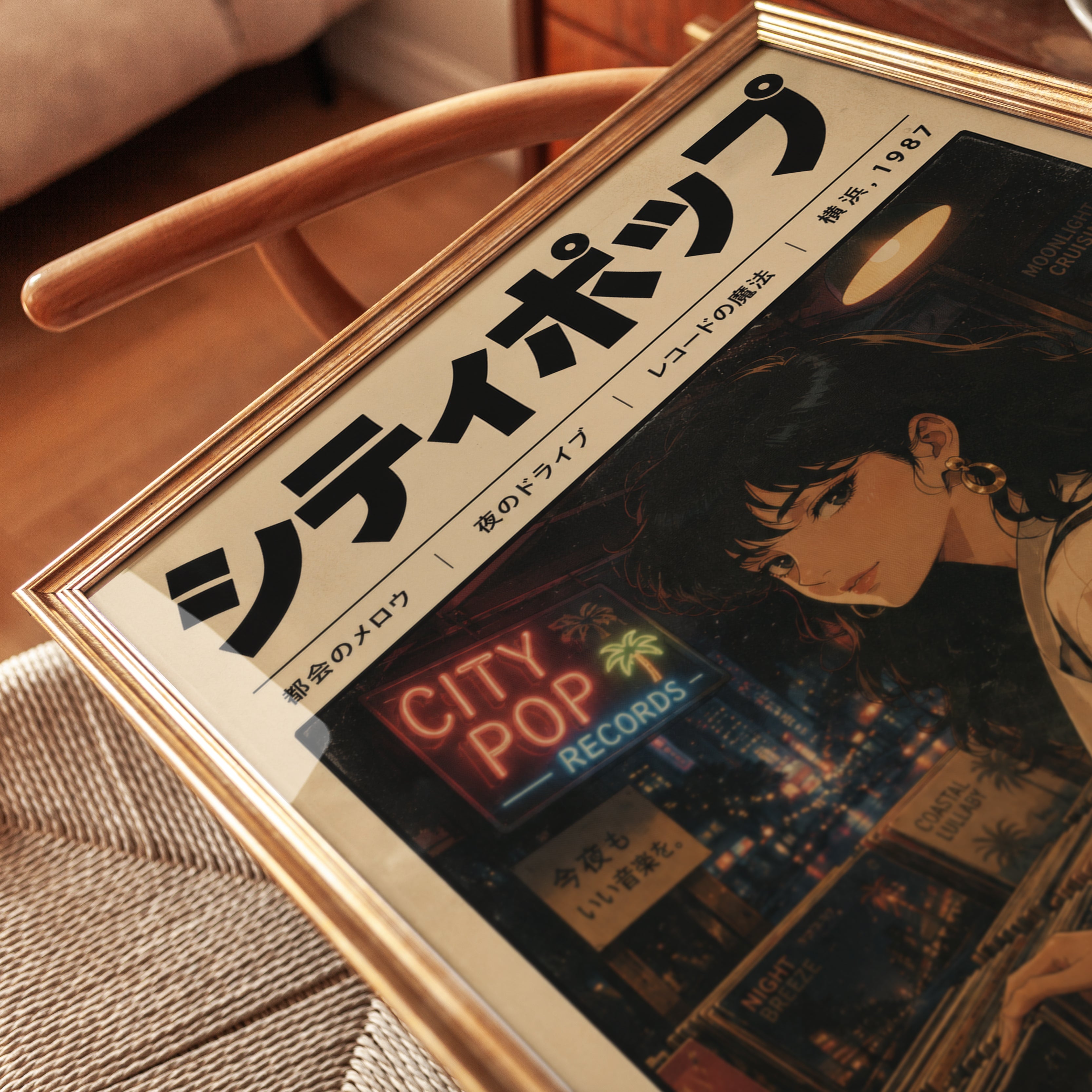 City Pop Record Store Poster: Retro Japanese Anime Art Print - detail