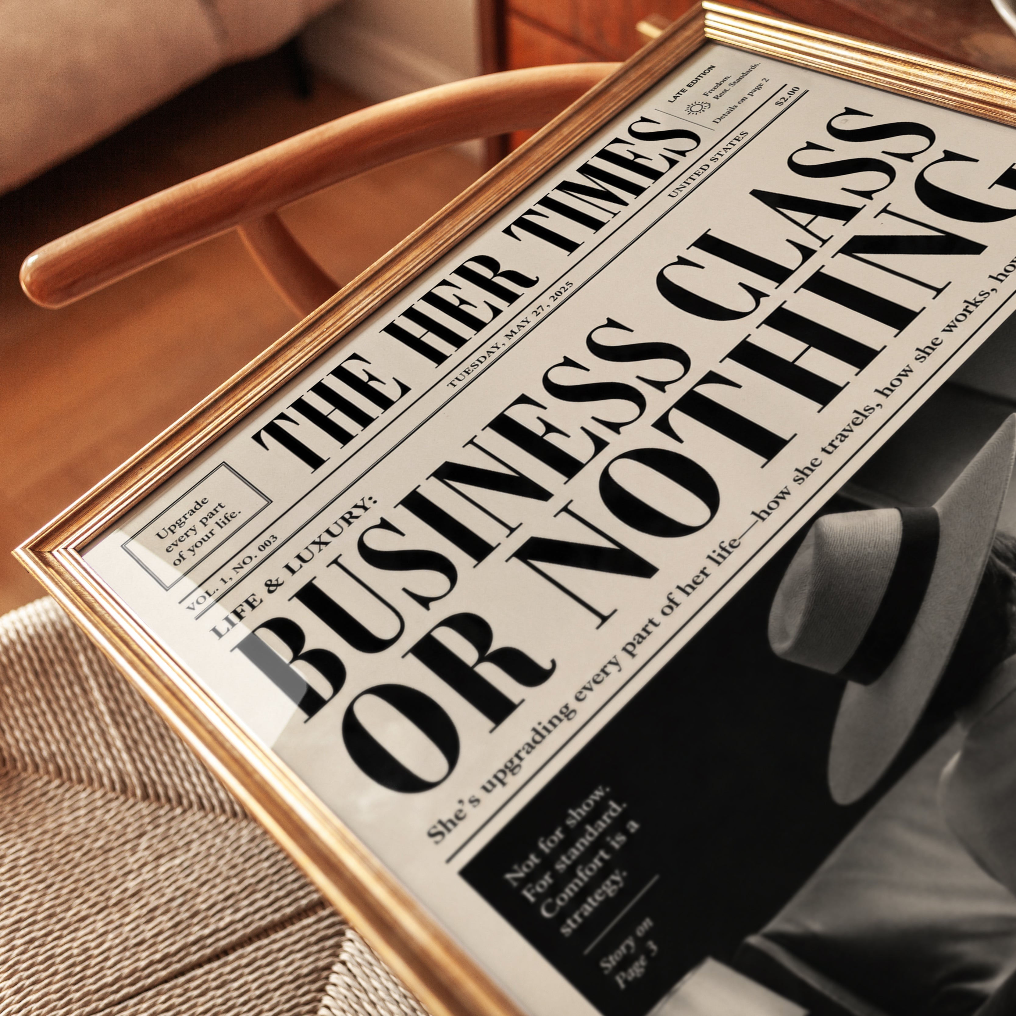 Vintage Newspaper Travel Art – Business Class - detail
