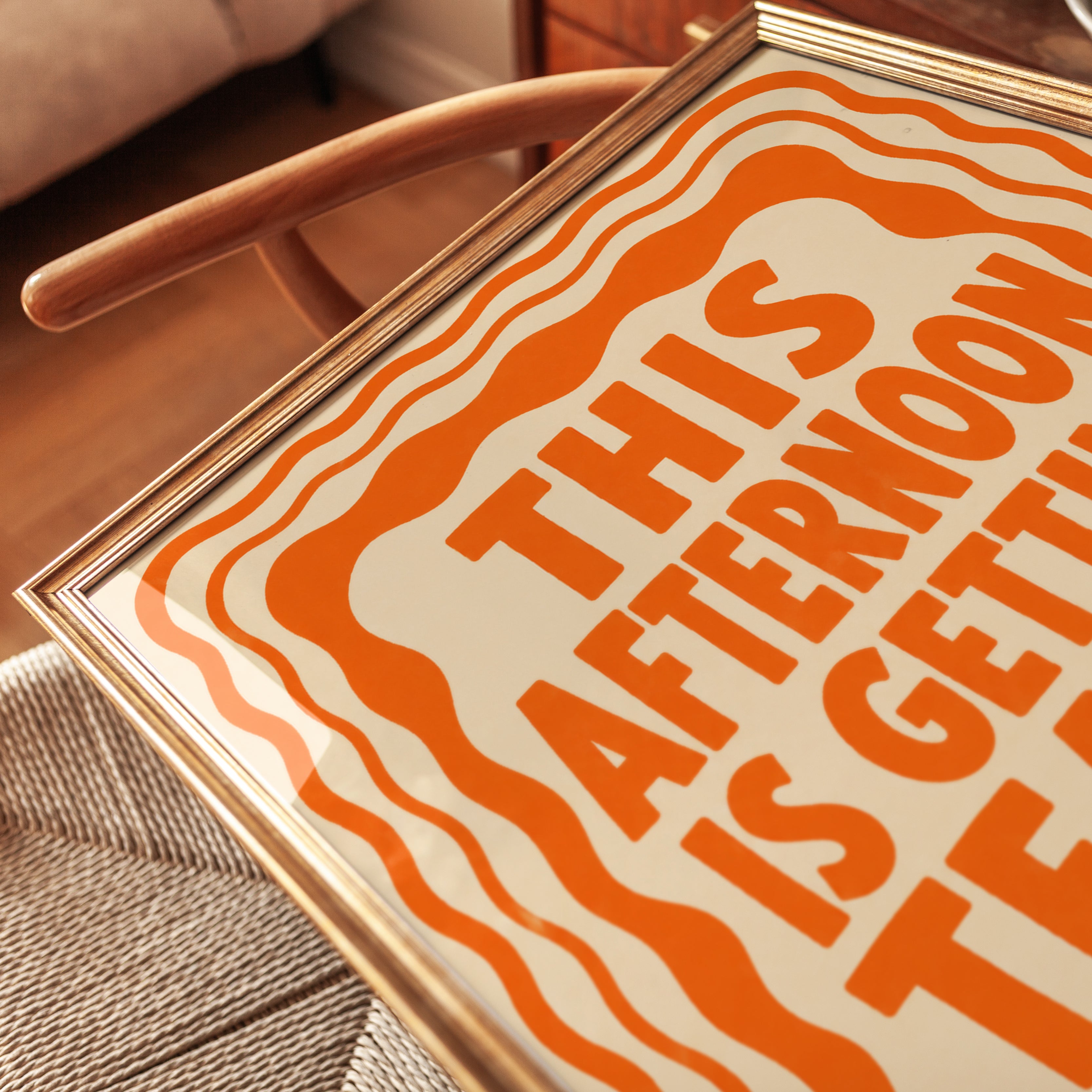 This Afternoon Is Getting Teaful: Retro Orange Typography Poster - detail