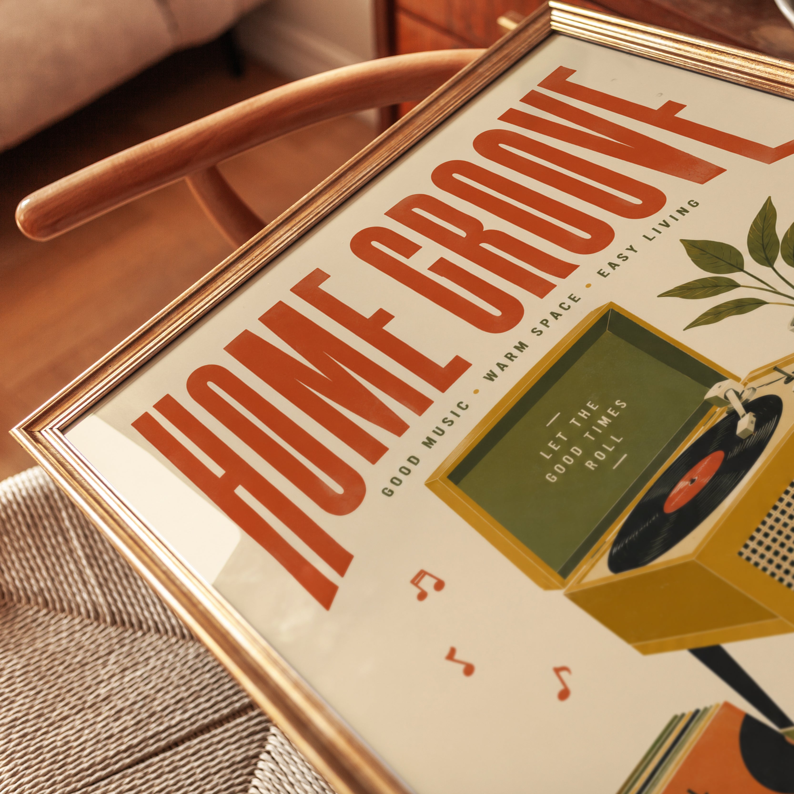 Home Groove Retro Record Player Print: Mid-Century Music Art - detail