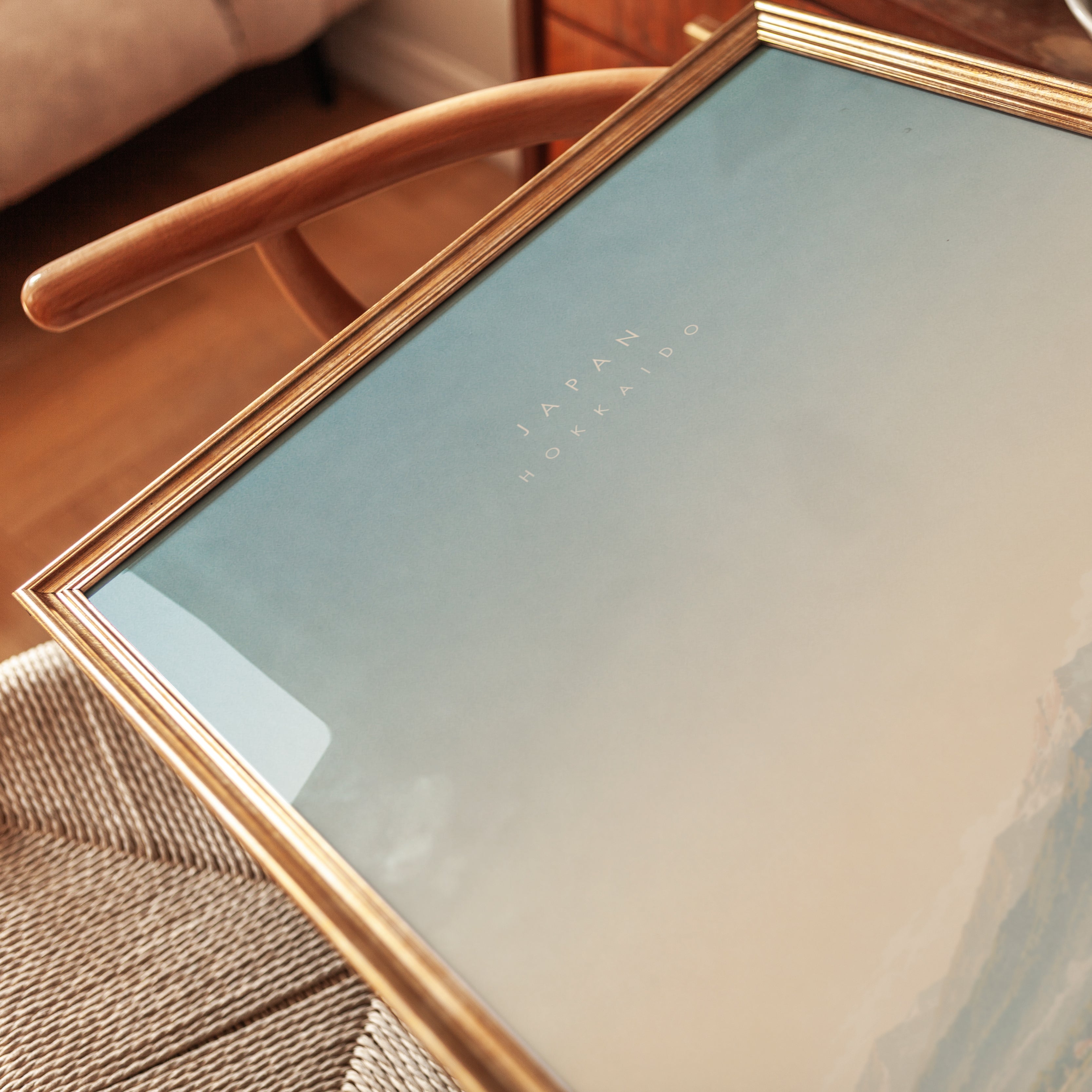 Hokkaido Mountain Lake Poster: Pastel Japanese Landscape Art - detail