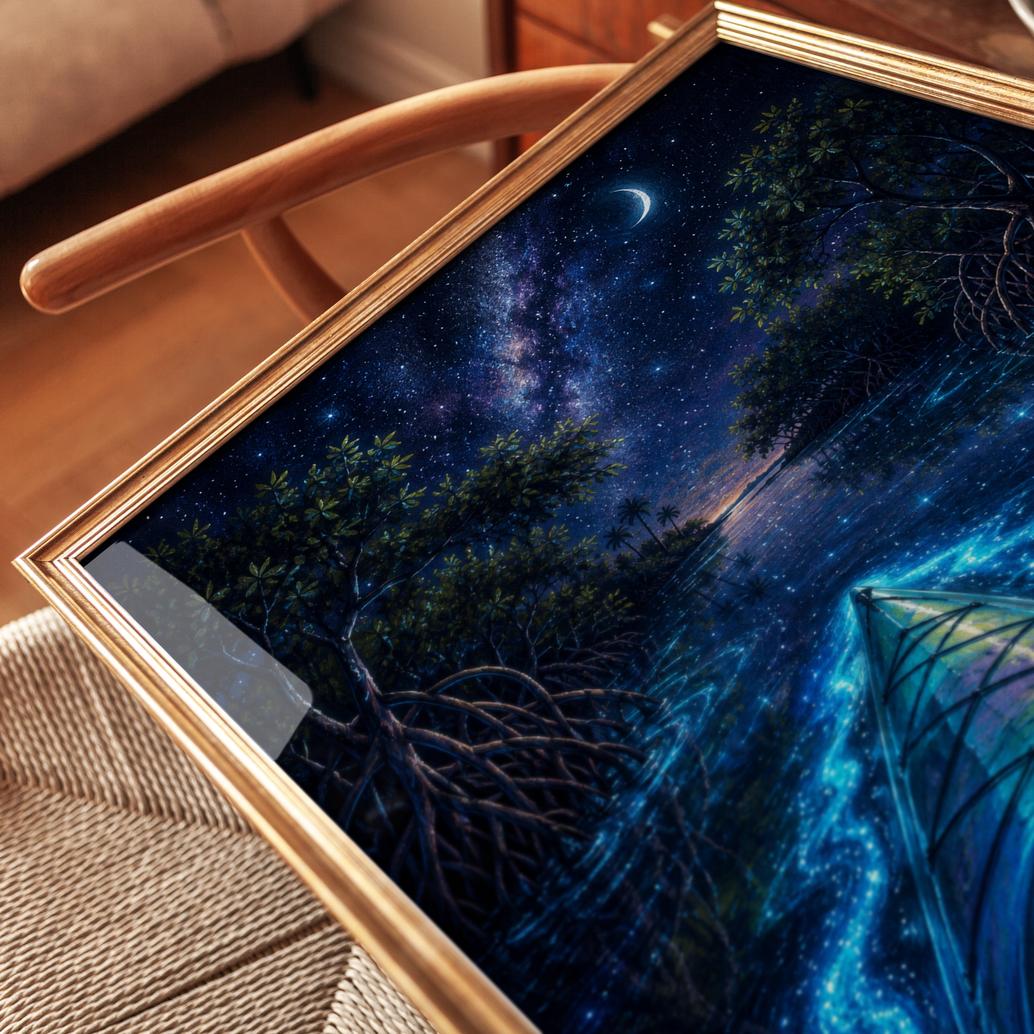 Kayak Night Sky Print – Starry Water Wall Art - detail