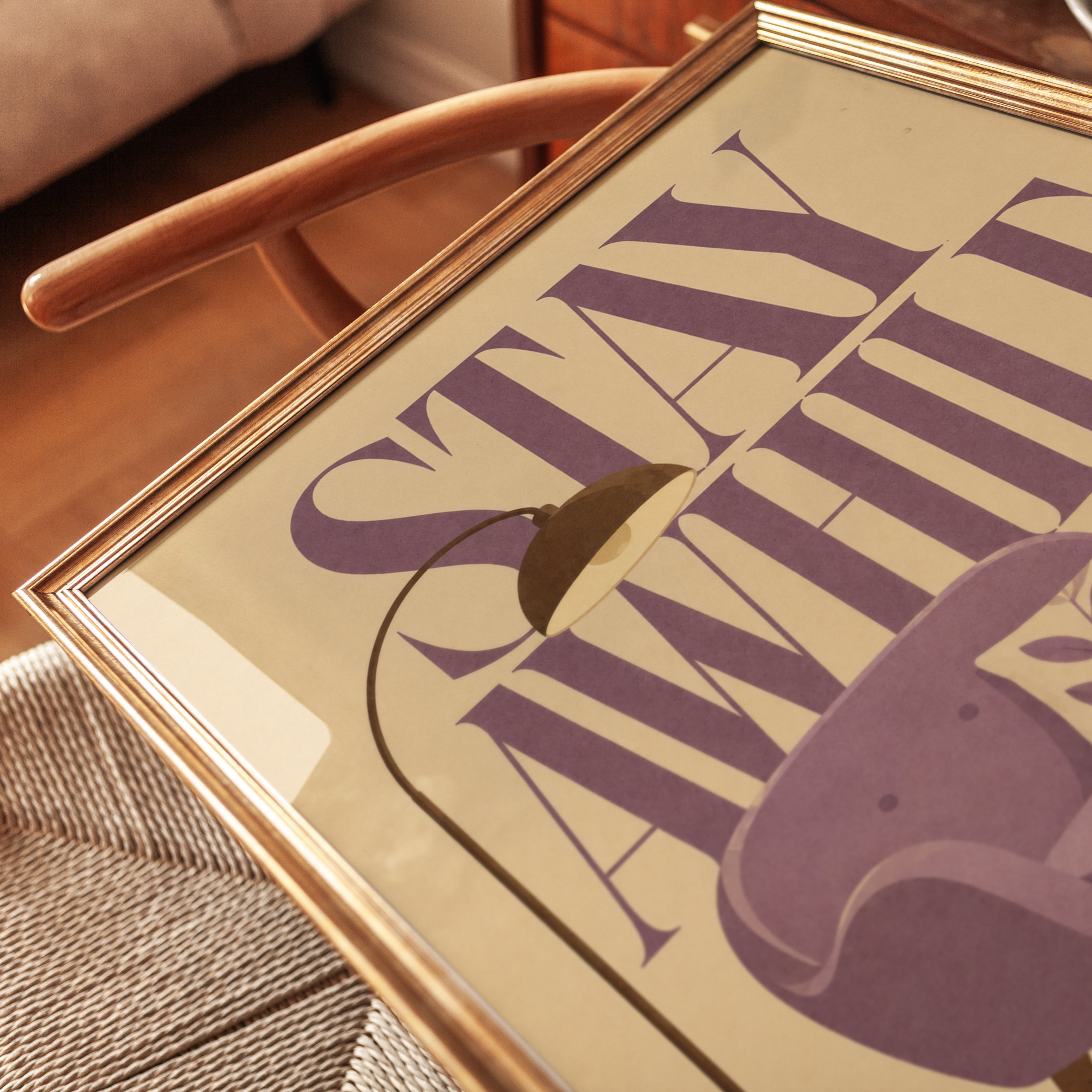 Stay Awhile Retro Lounge Art Print: Mid Century Modern Purple - detail