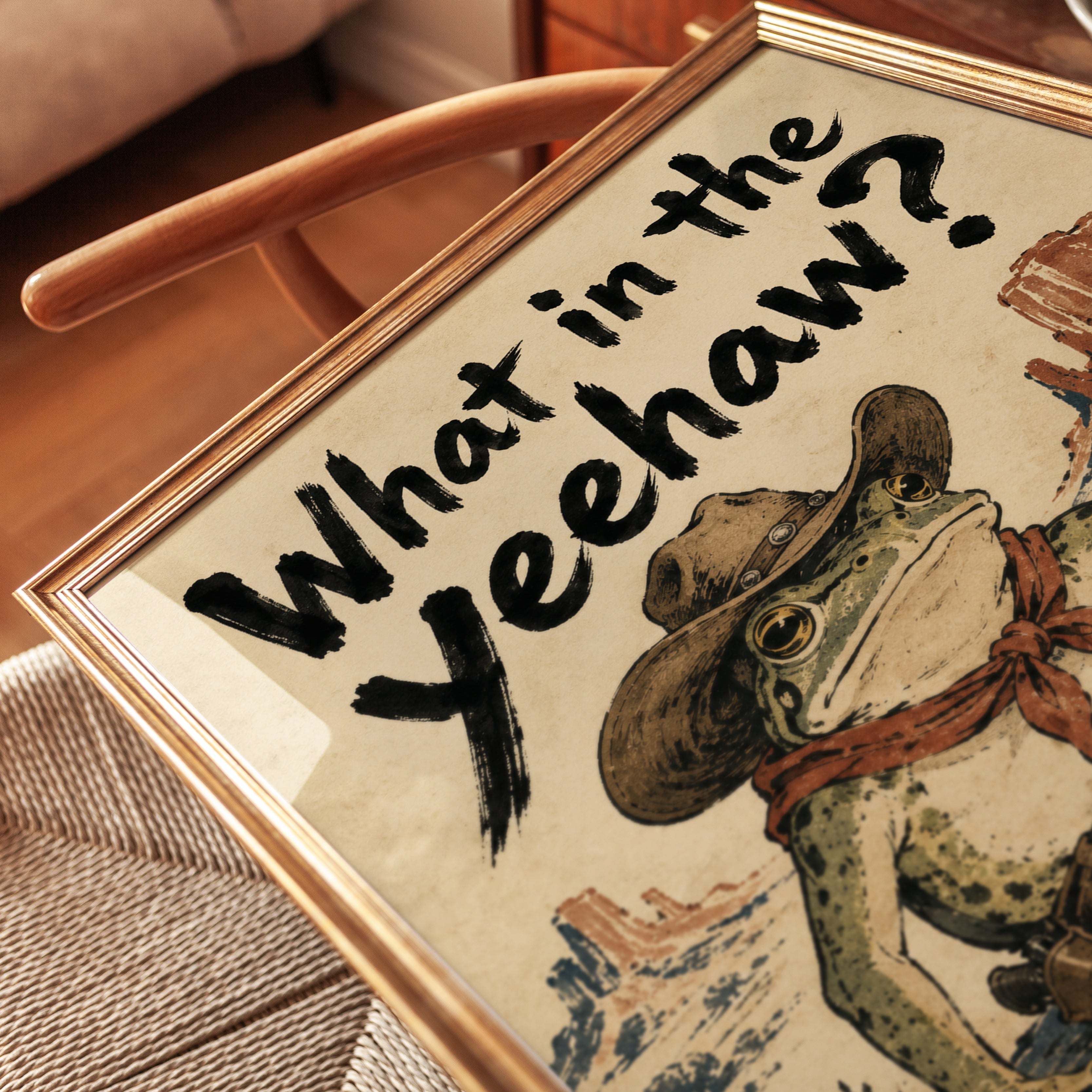 Funny Cowboy Frog Print – Western Humor Wall Art - detail