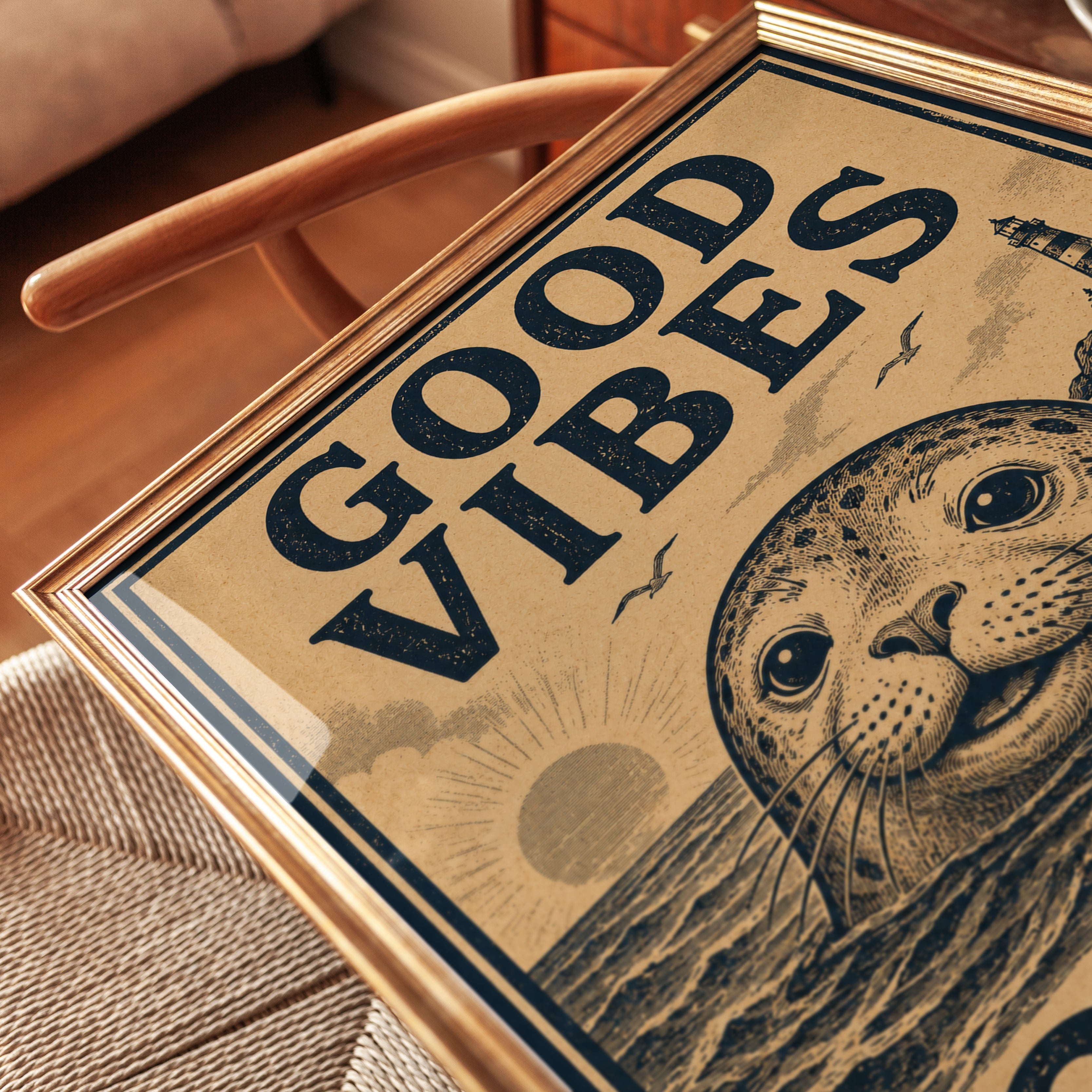Seal Print: Vintage Coastal and Nautical Wall Art (Ocean Lover Decor) - detail
