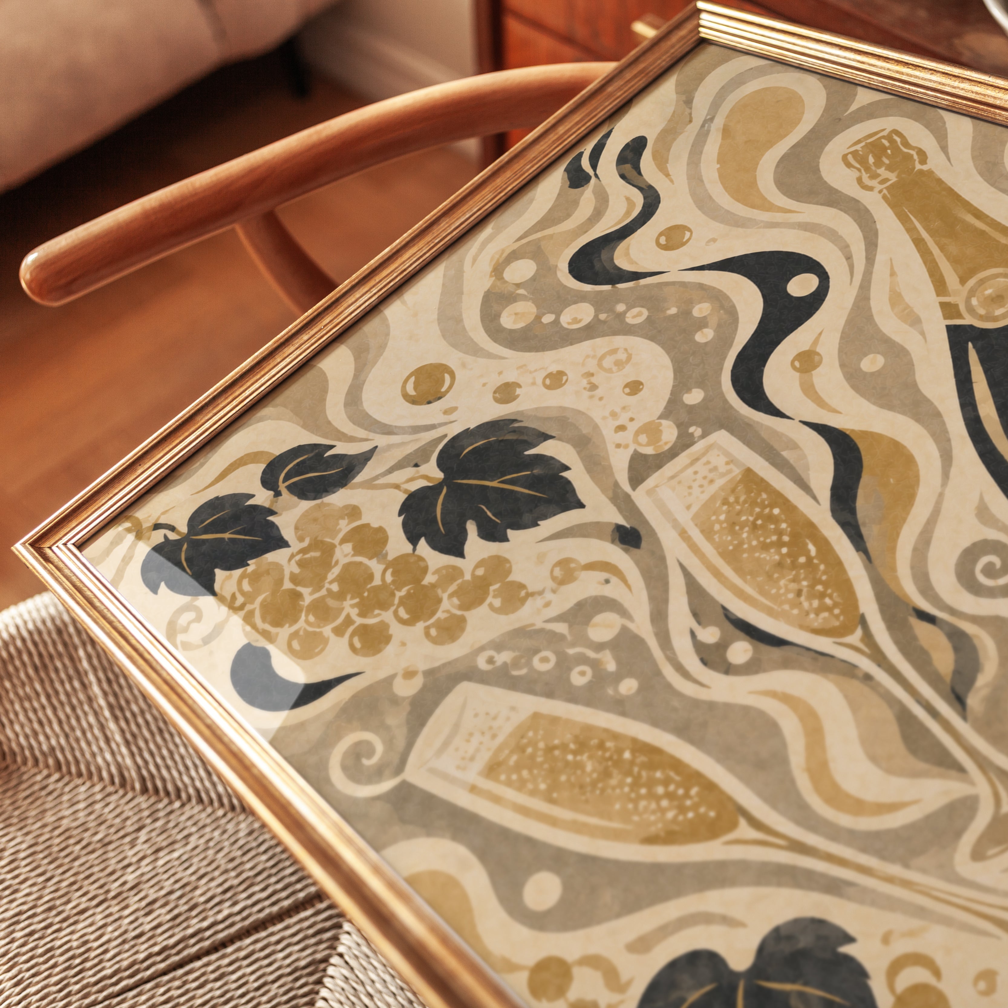 Champagne Wall Art – Art Nouveau Wine Print - detail