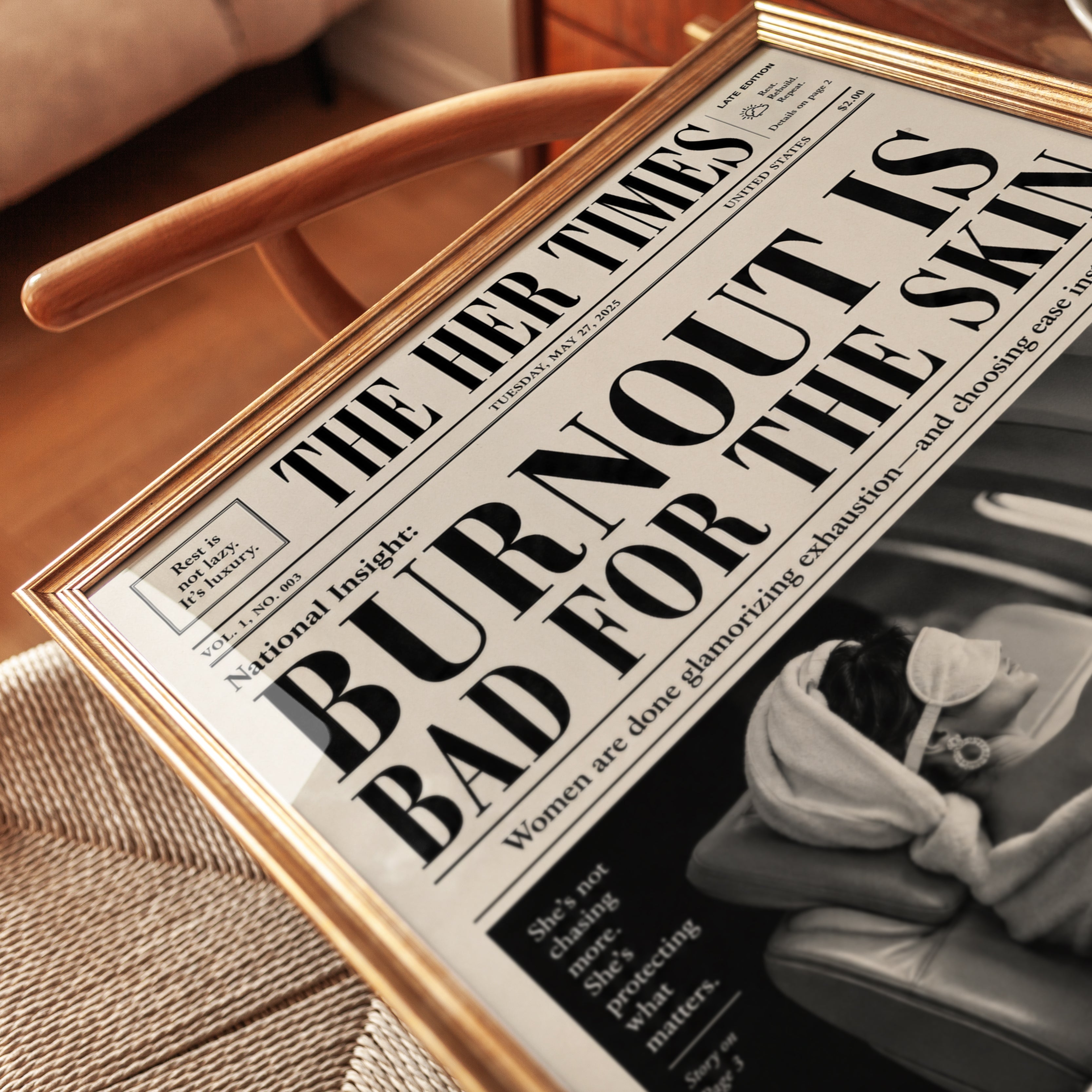 Self-Care Wall Art: Vintage Newspaper Style - detail