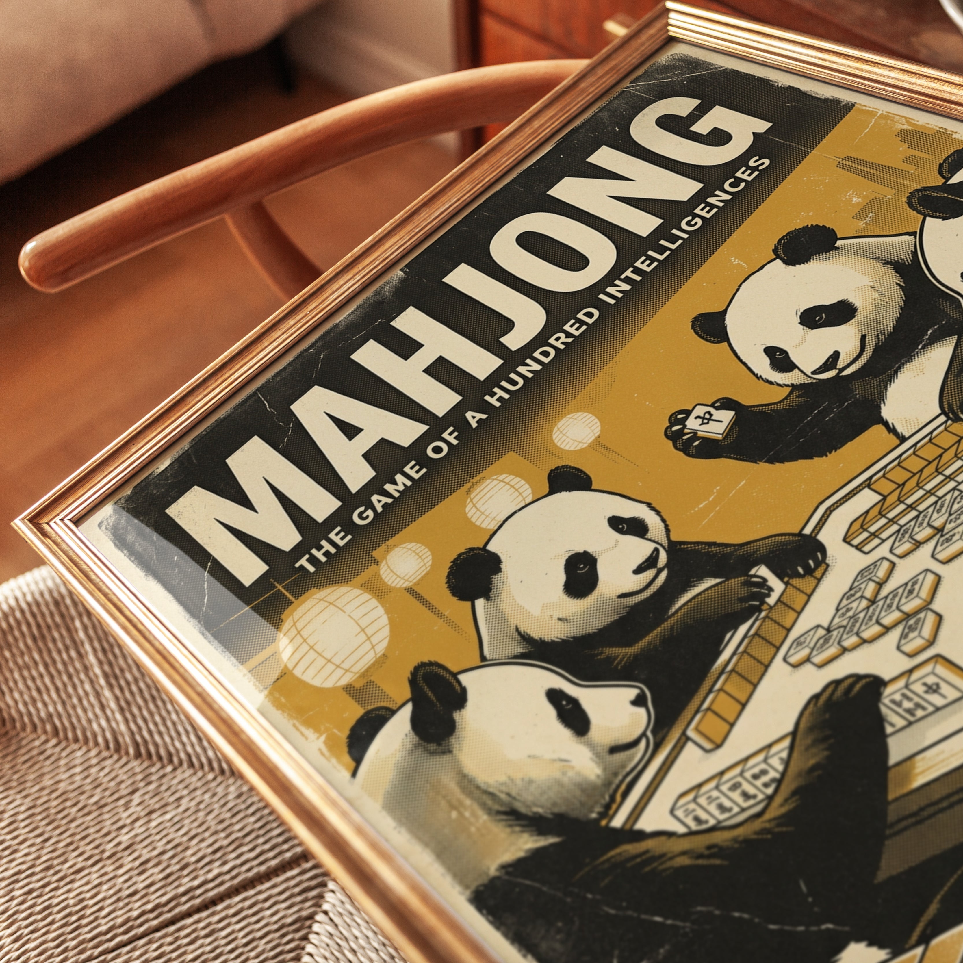 Mahjong Pandas Vintage Poster: Retro Game Room Wall Art - detail