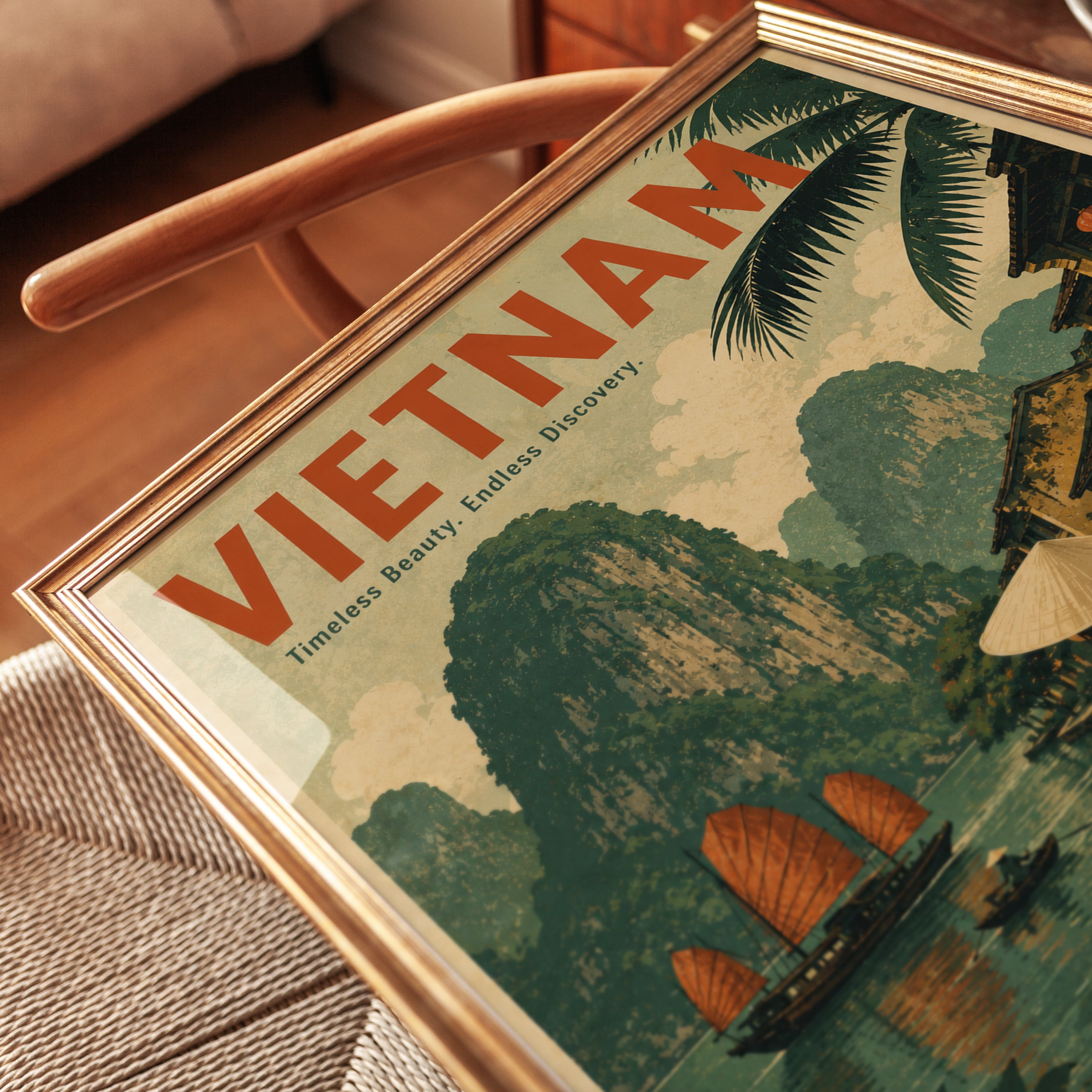 Vietnam Travel Poster – Vintage Asian Wall Art - detail