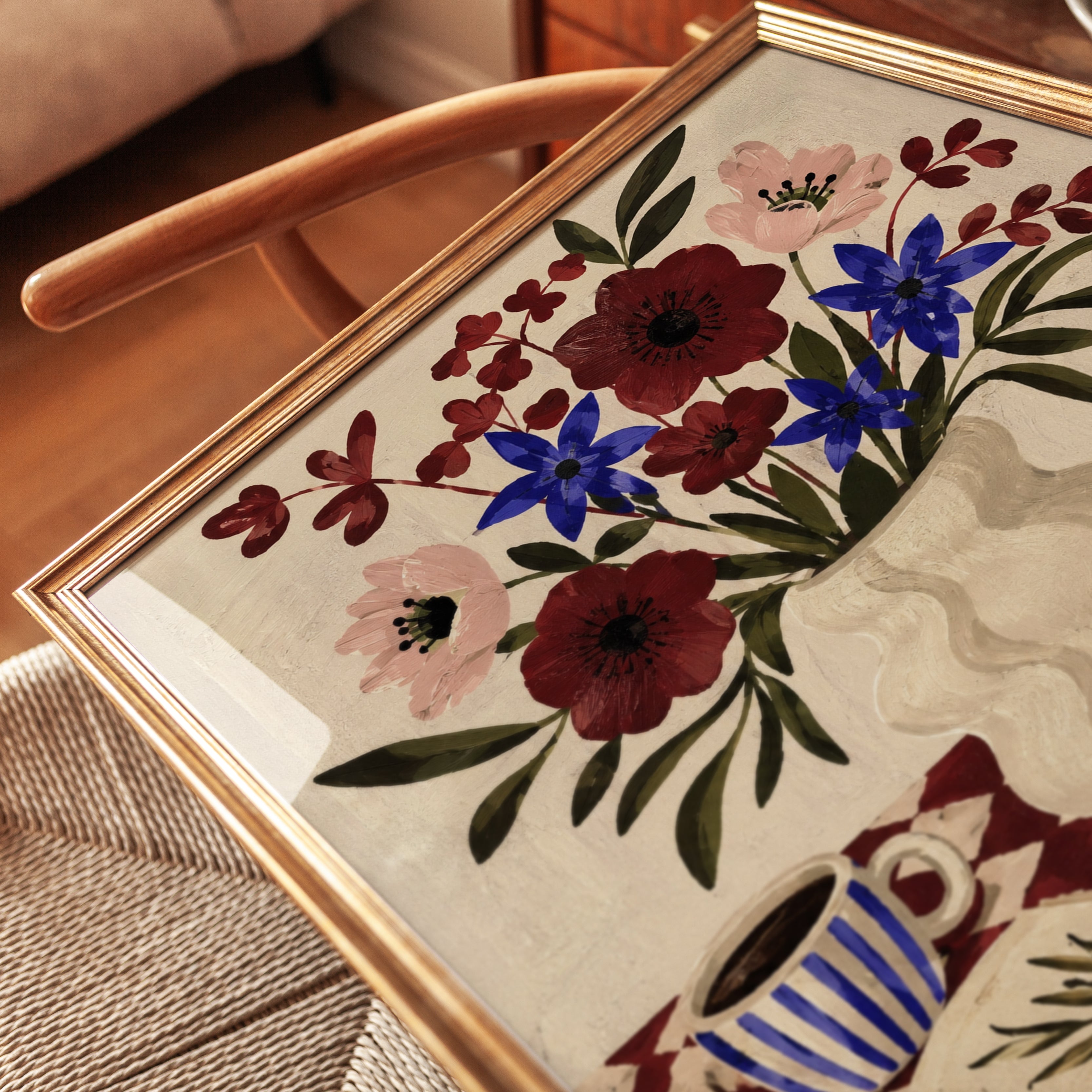 Folk Art Floral Still Life Print – Vintage Vase - detail