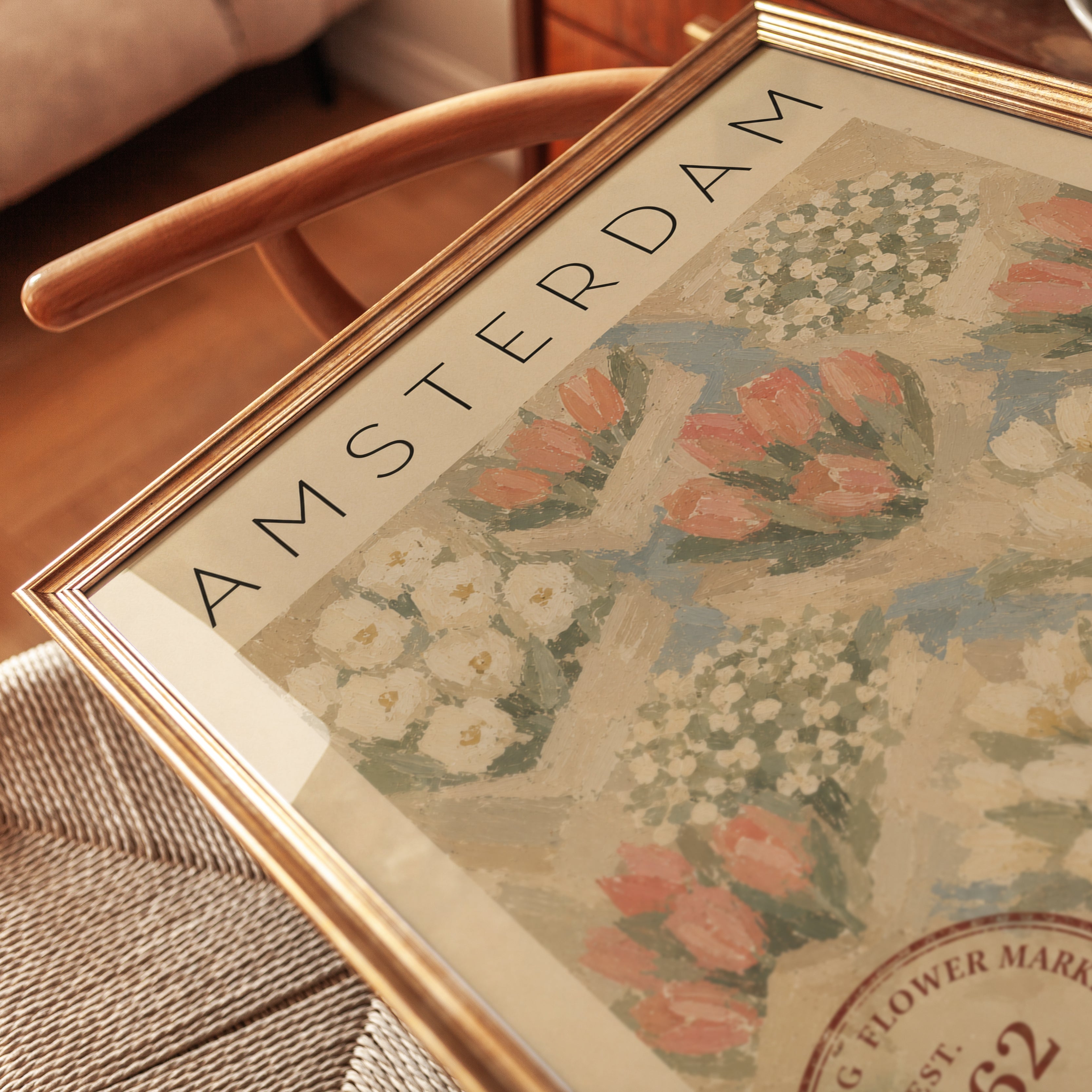 Amsterdam Tulip Market Poster: Vintage Floral Travel Art - detail