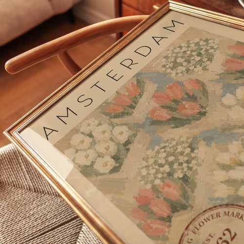 Amsterdam Tulip Market Poster: Vintage Floral Travel Art - detail