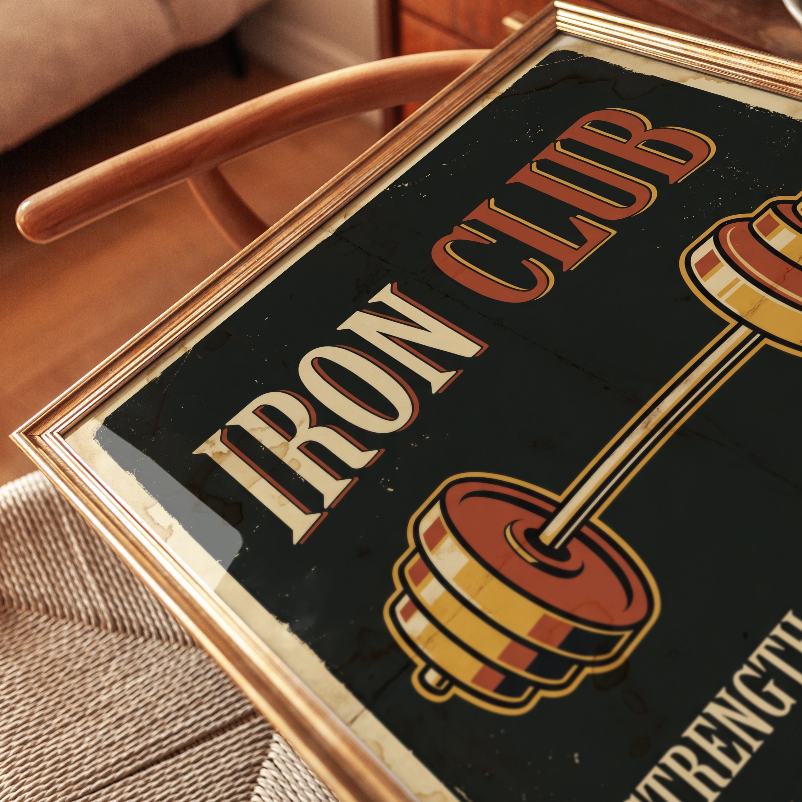 Iron Club Barbell Poster: Vintage Gym Fitness Wall Art - detail
