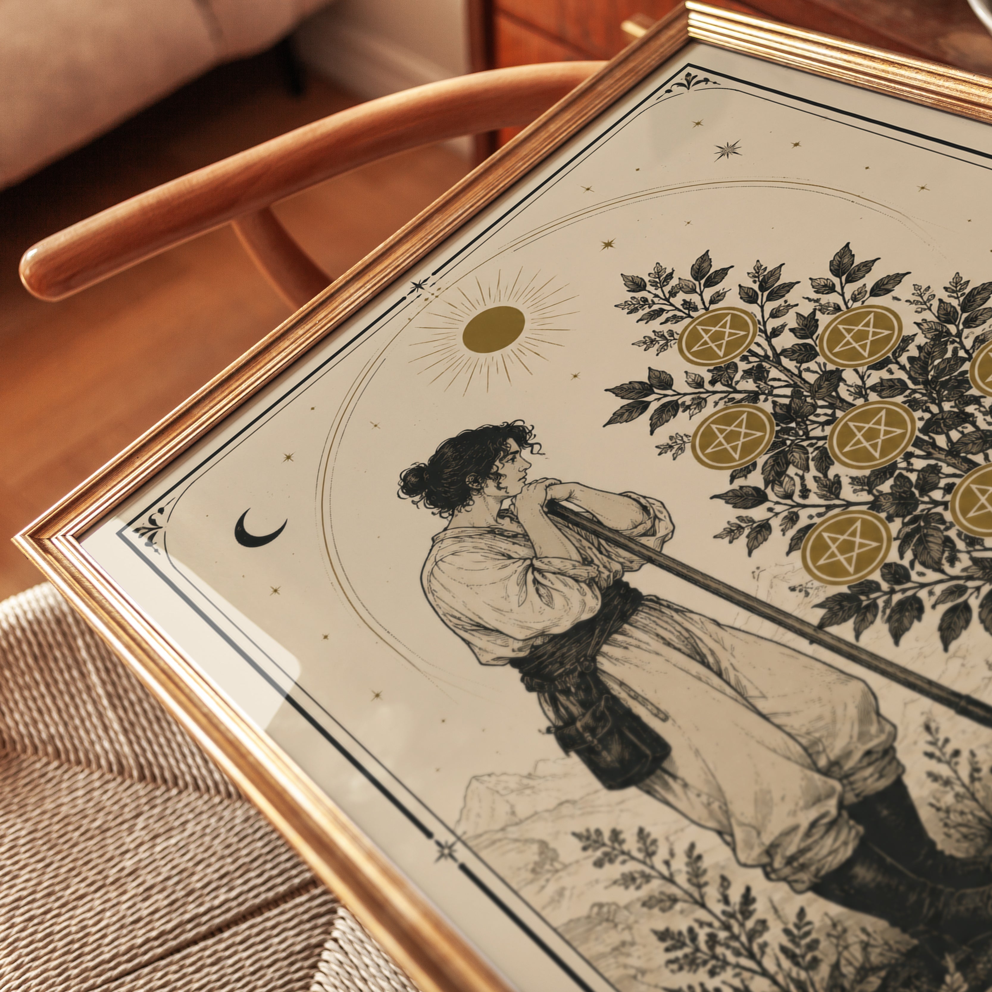 Tarot Card Wall Art – Seven of Pentacles Print - detail