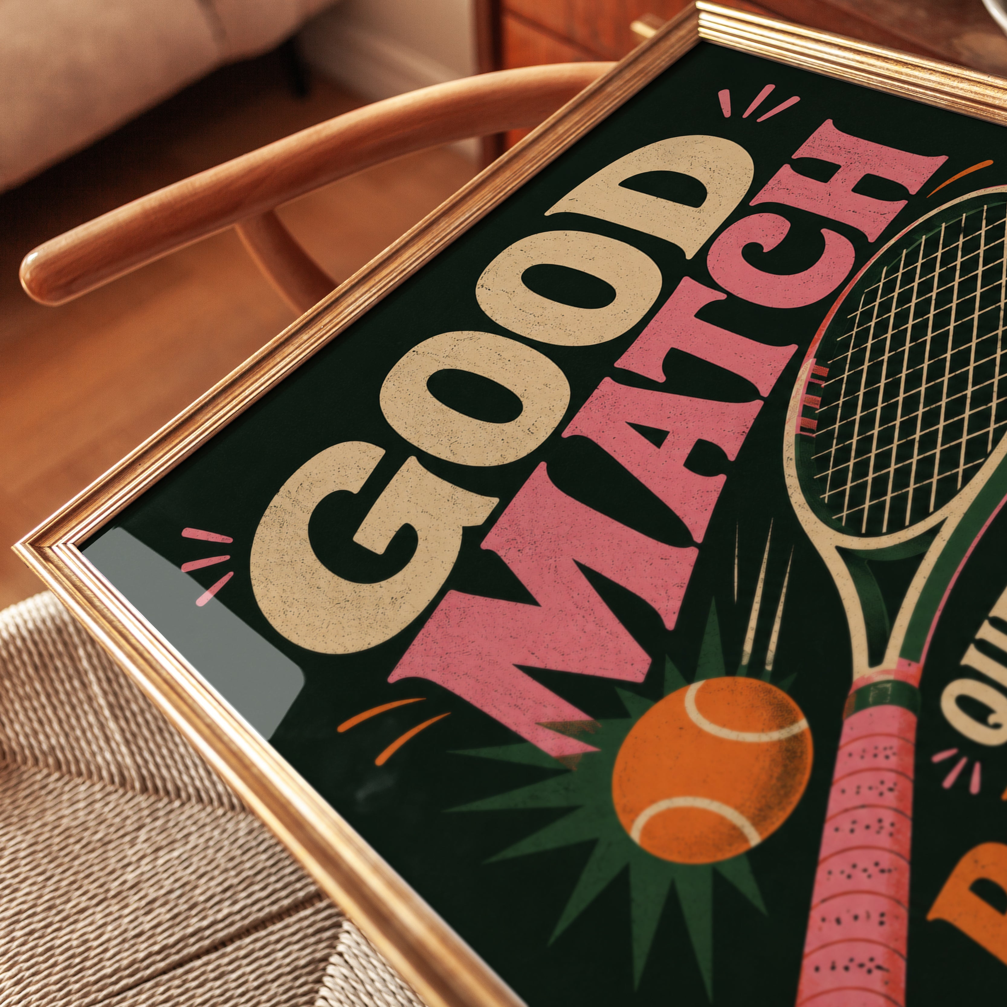 Tennis Print: Funny Vintage Sports Poster (Home Gym or Game Room) - detail