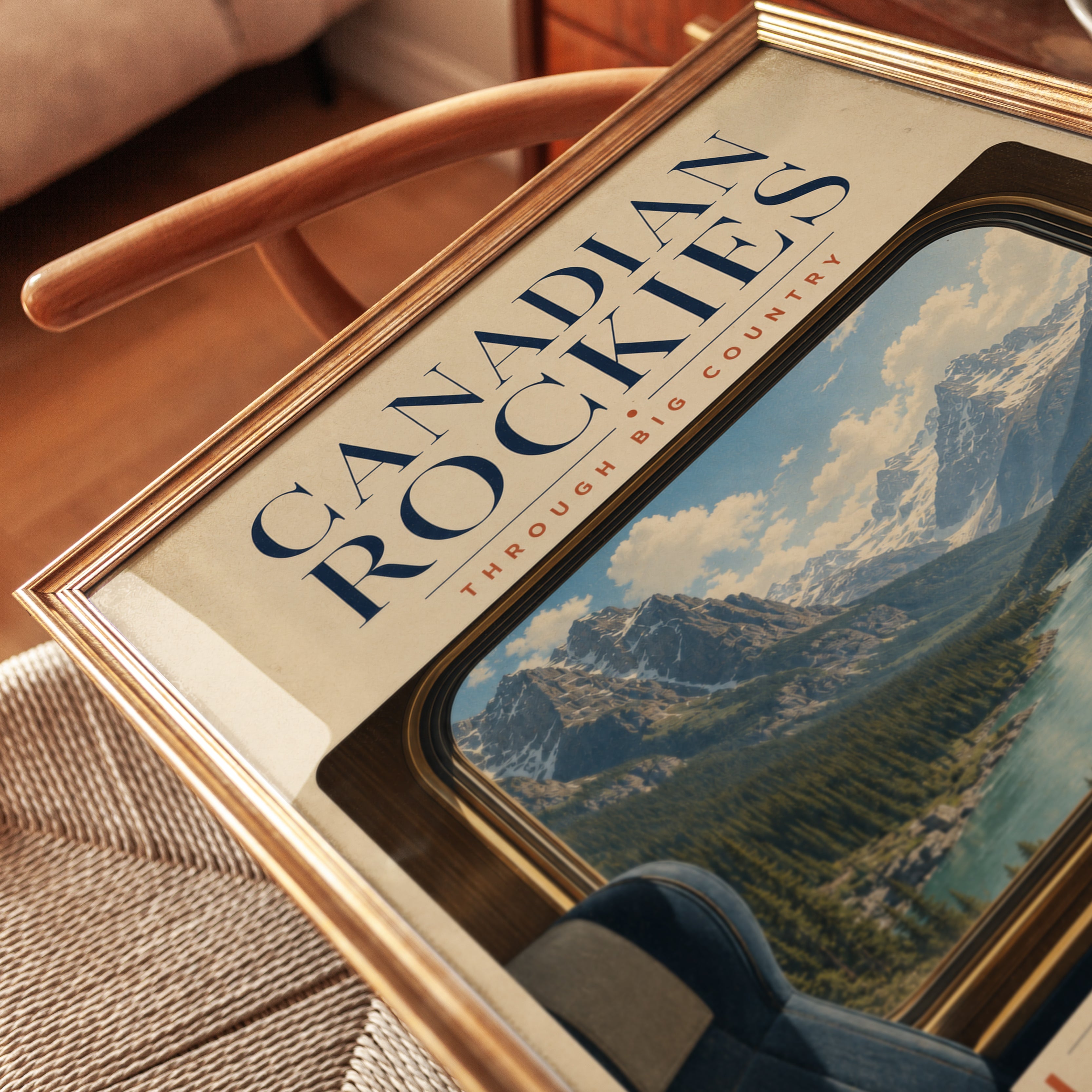 Canadian Rockies Travel Poster: Vintage Railway Mountain Art Print - detail