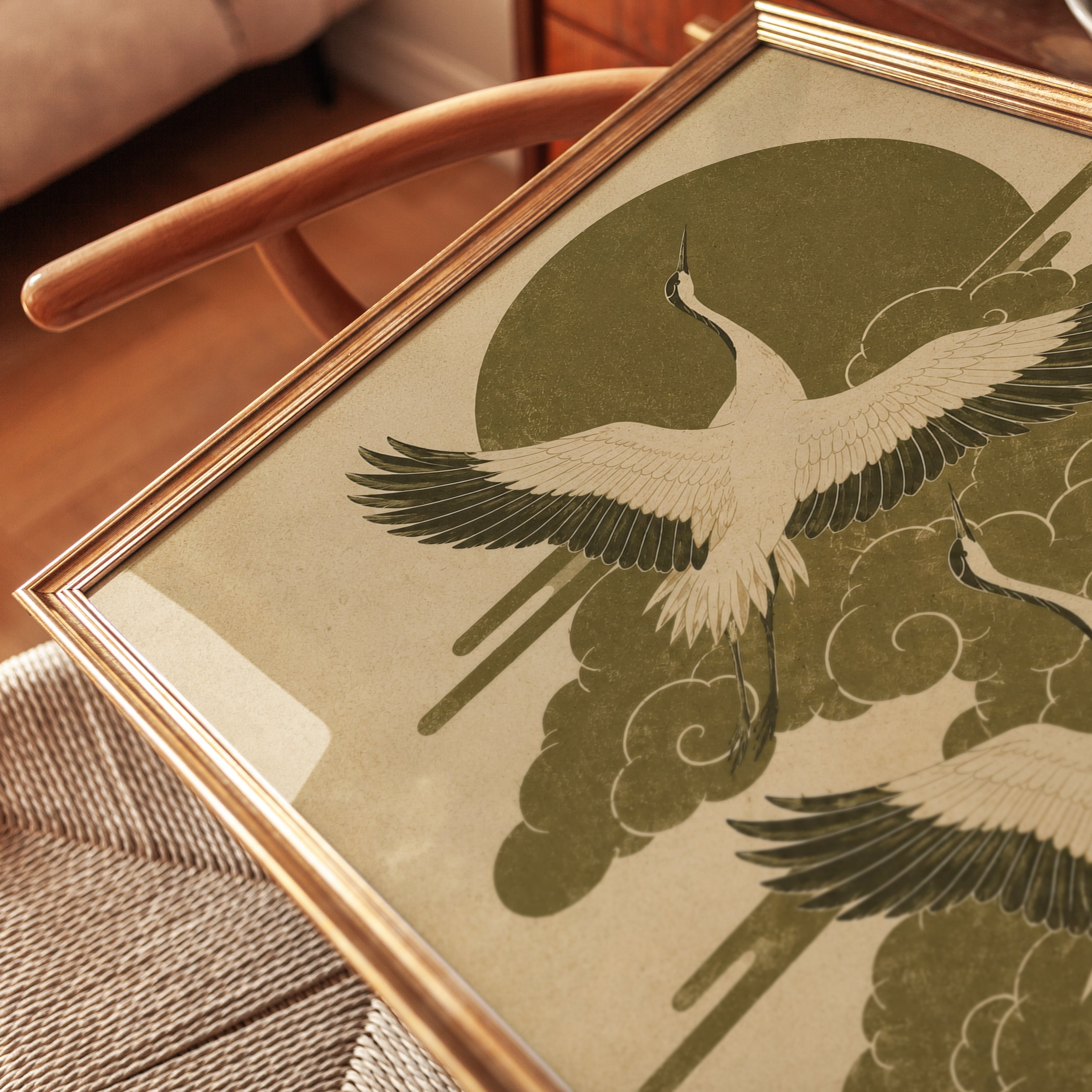 Vintage Japanese Crane Wall Art - detail
