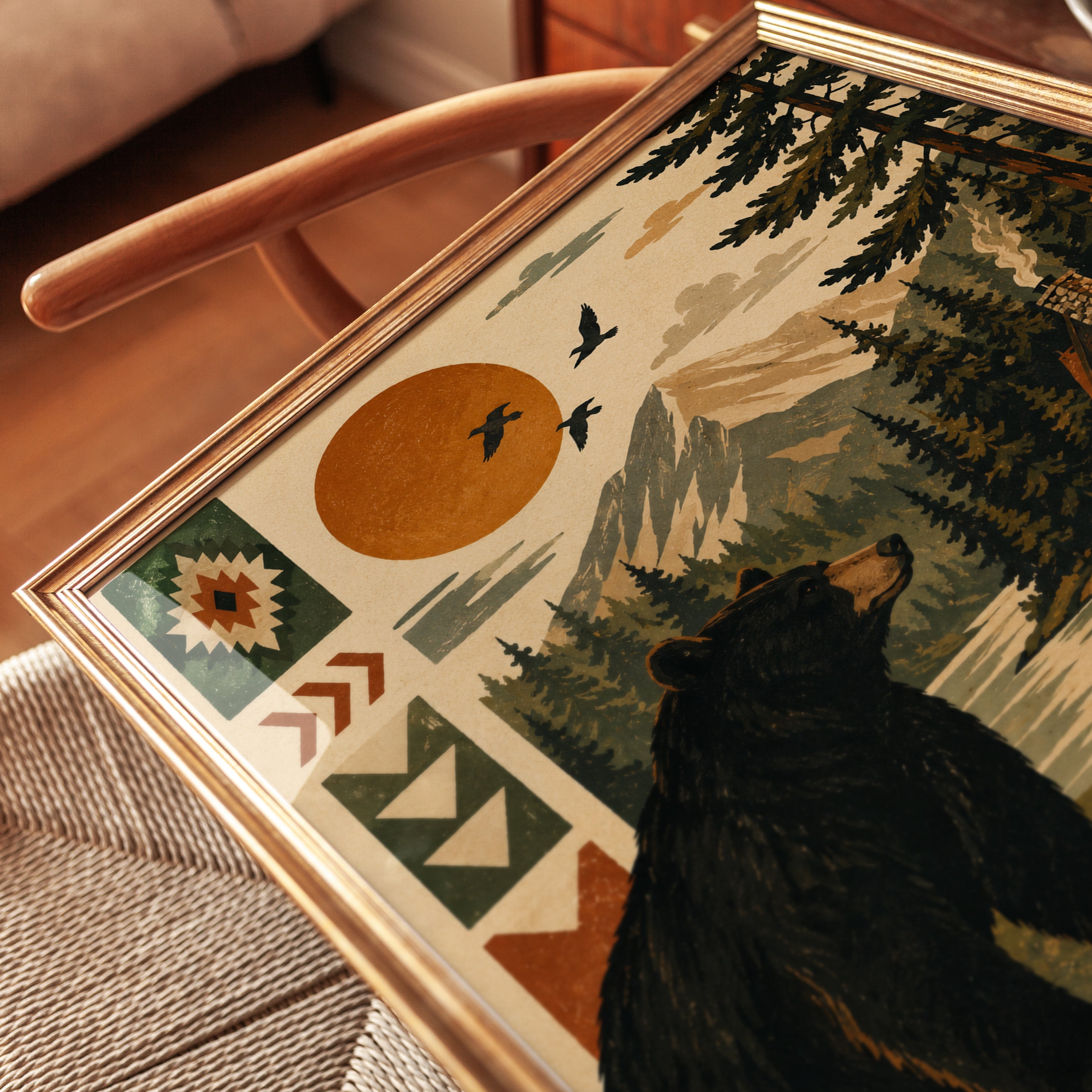 Cabin Wall Art – Rustic Bear Print - detail