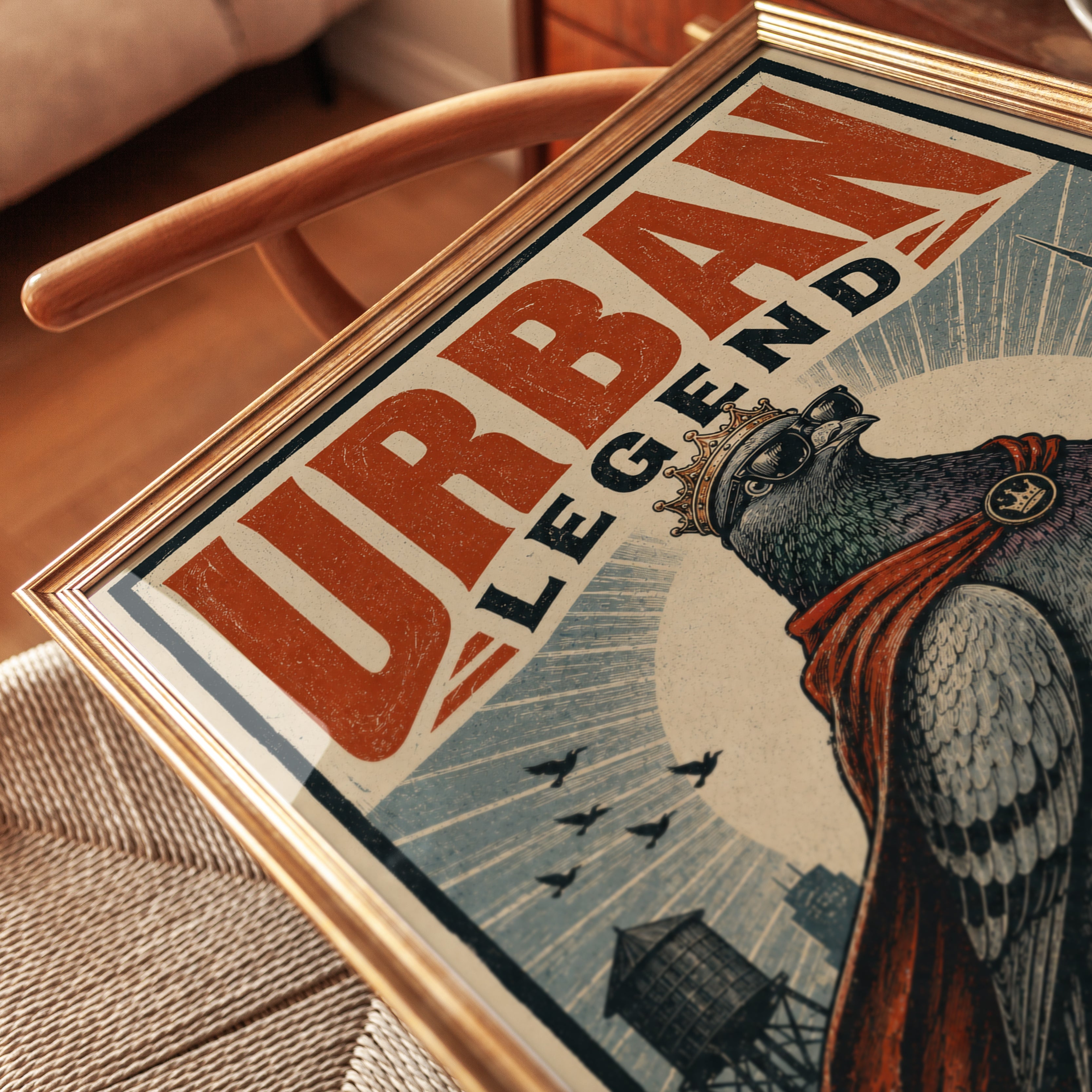 Pigeon Wall Art: Retro Propaganda Poster - detail