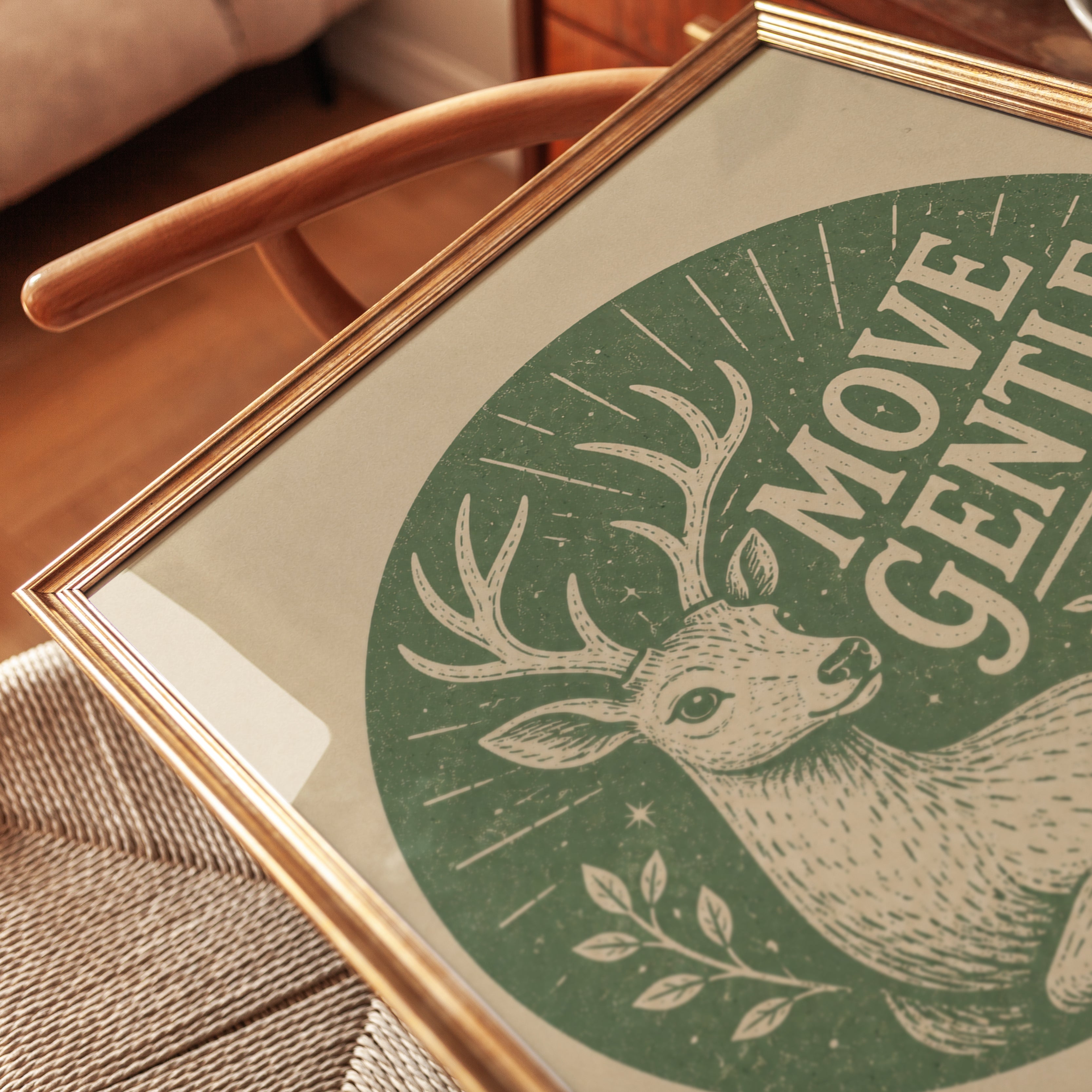 Deer Motivational Art Print: Vintage Green Typography Poster - detail
