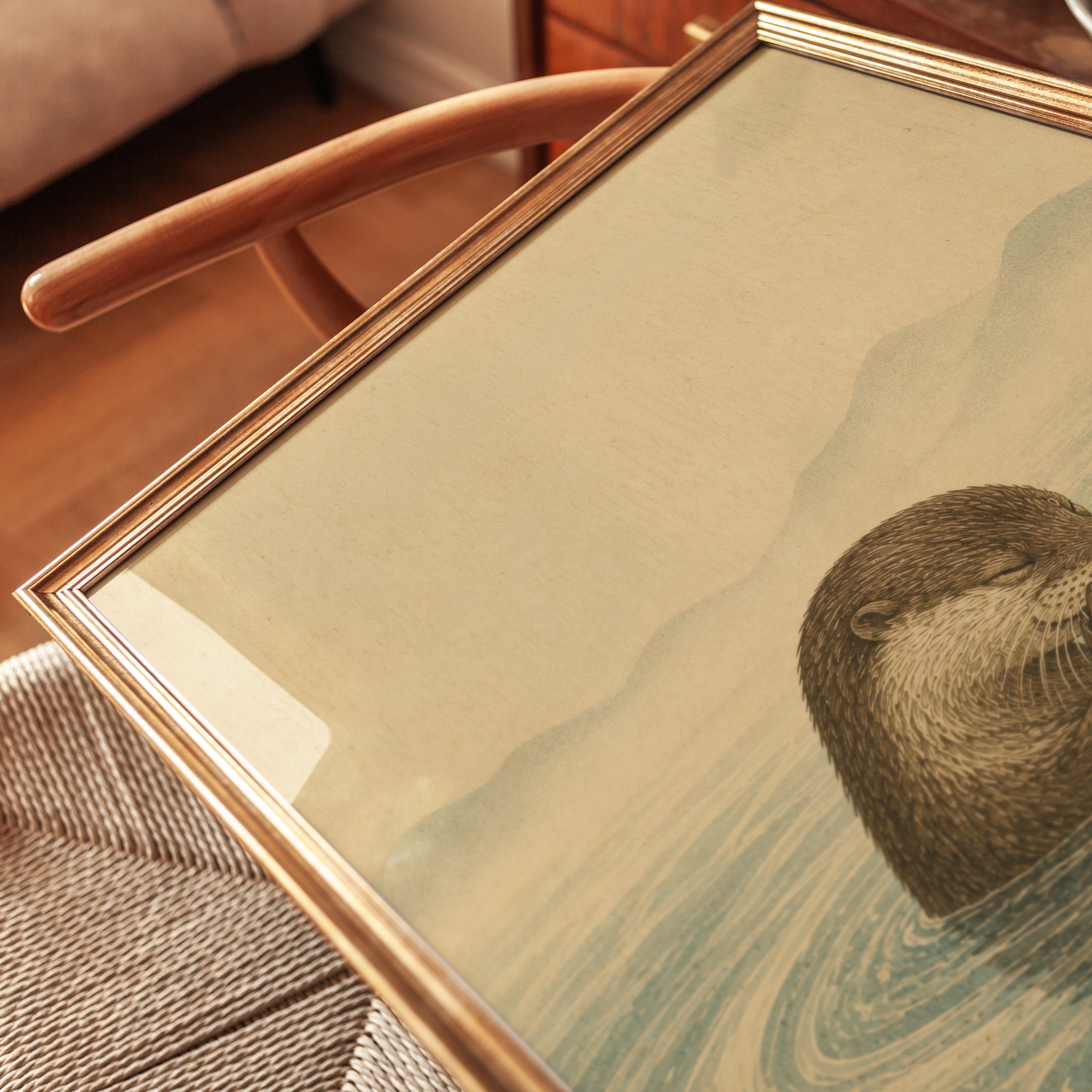 Otter Wall Art – Vintage Animal Print - detail