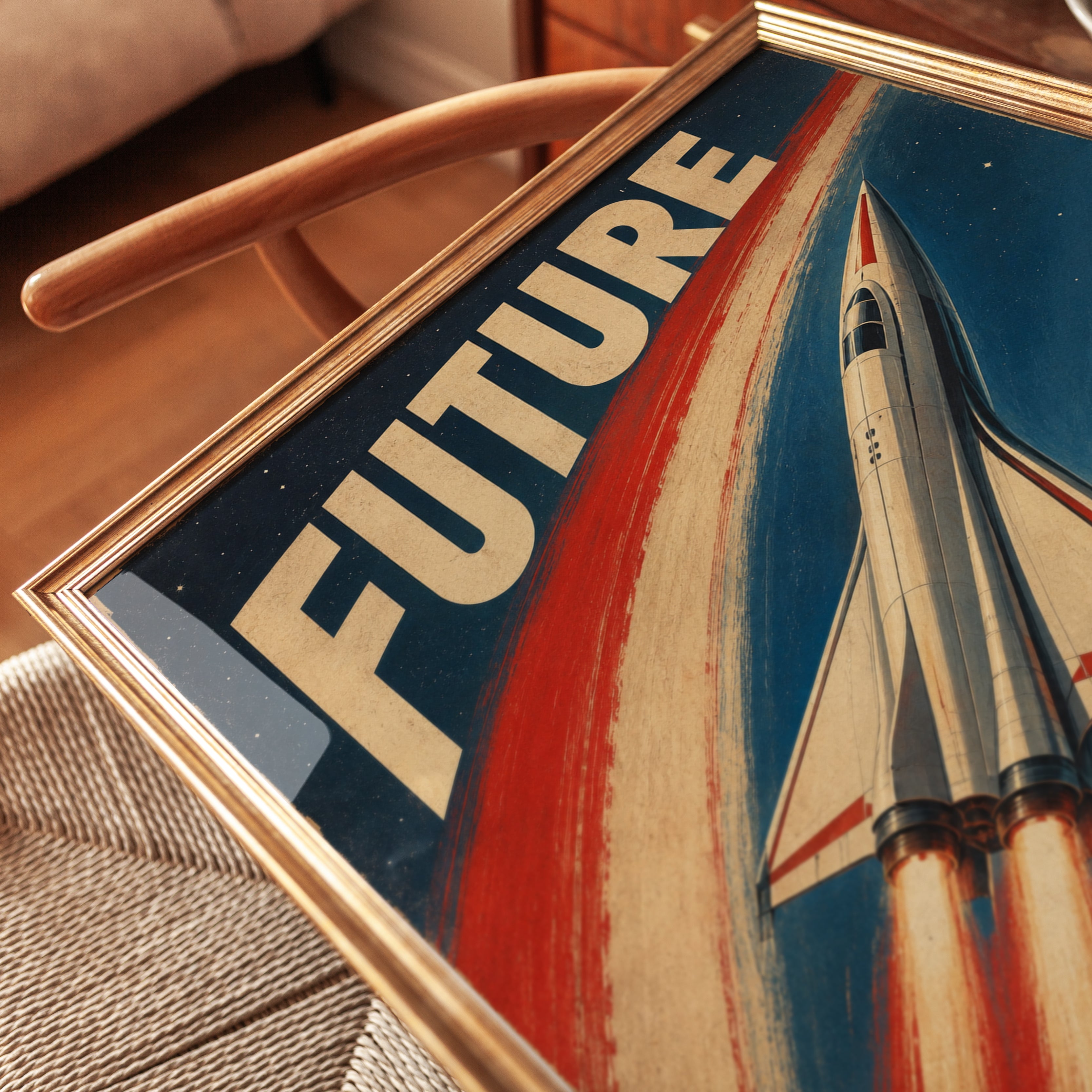 Retro Rocket Poster – Vintage Space Travel Art - detail