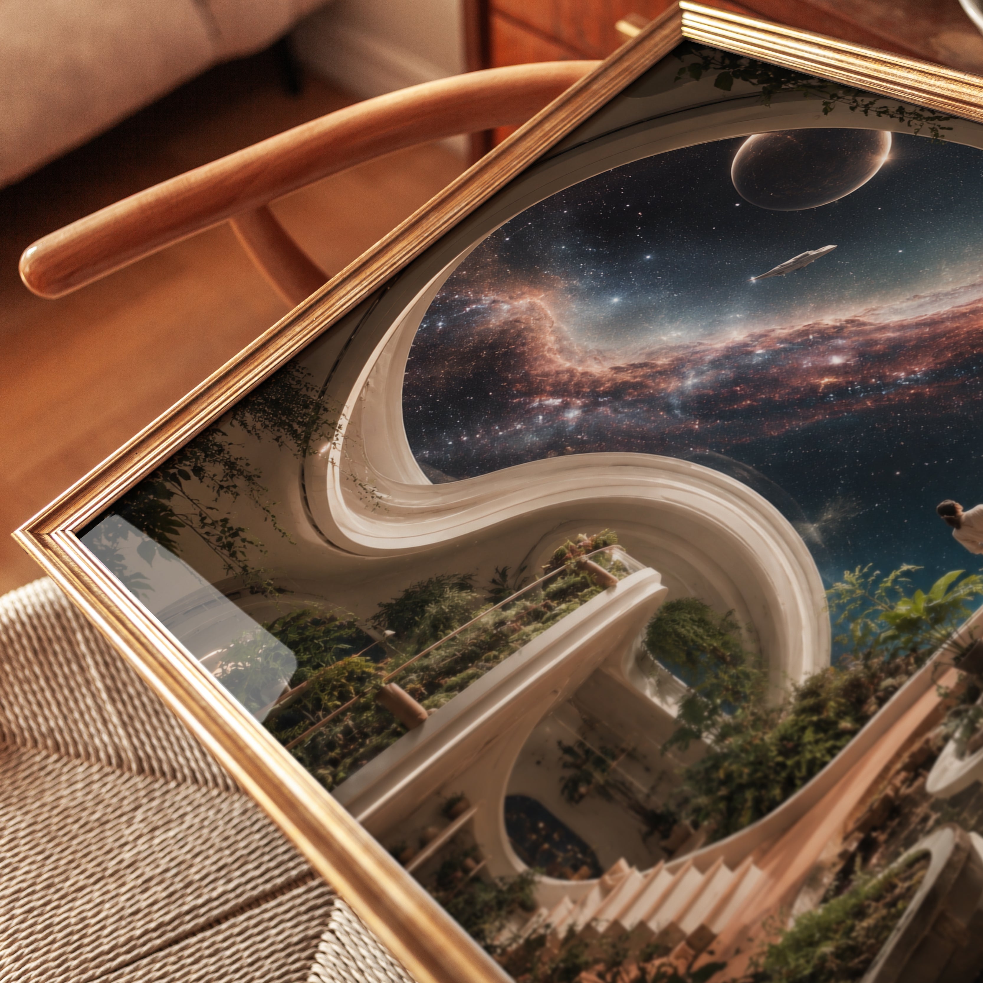 Cosmic Garden Observatory: Surreal Space Architecture Art Print - detail