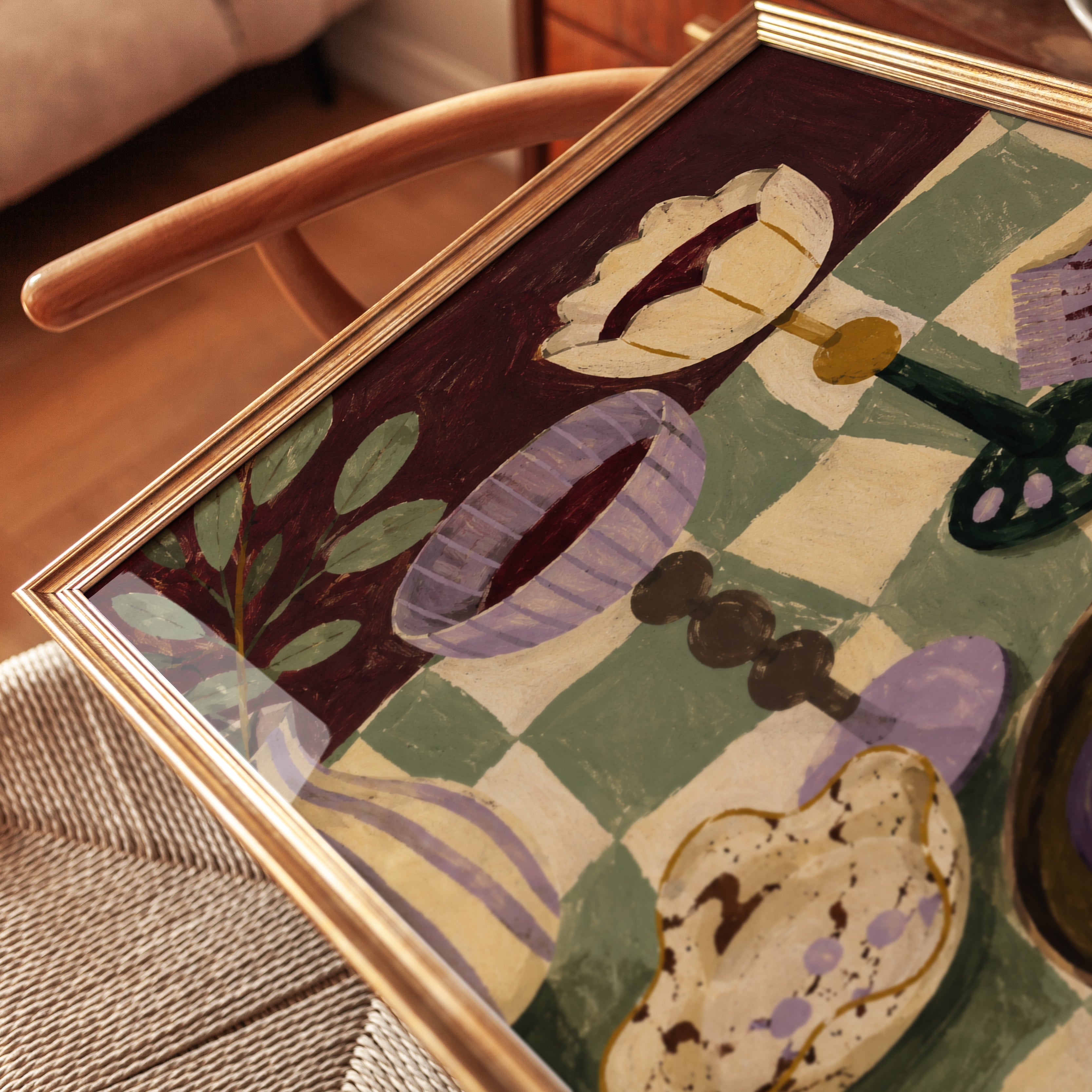 Still Life with Figs and Goblets: Modernist Table Setting Art - detail
