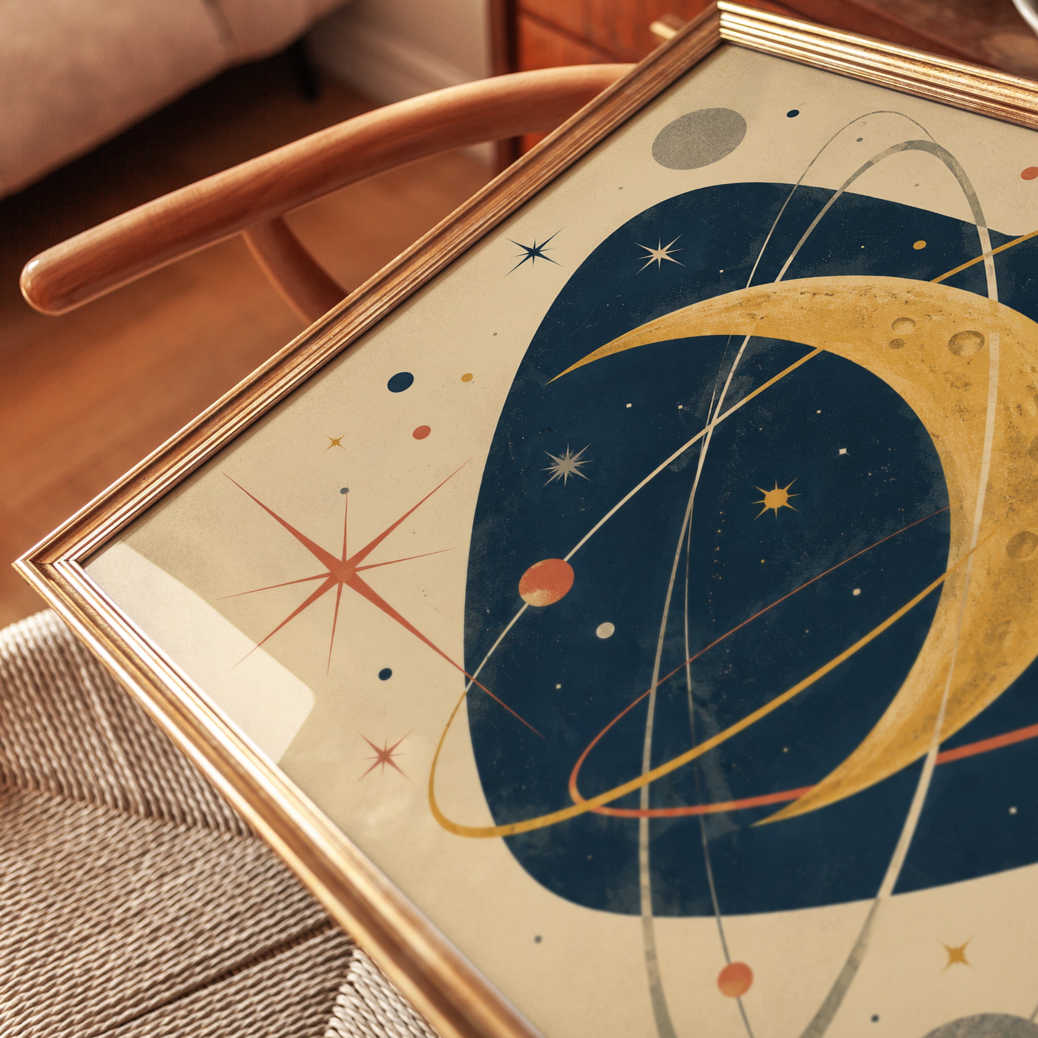 Mid-Century Moon and Planets Art Print: Retro Space Orbits - detail