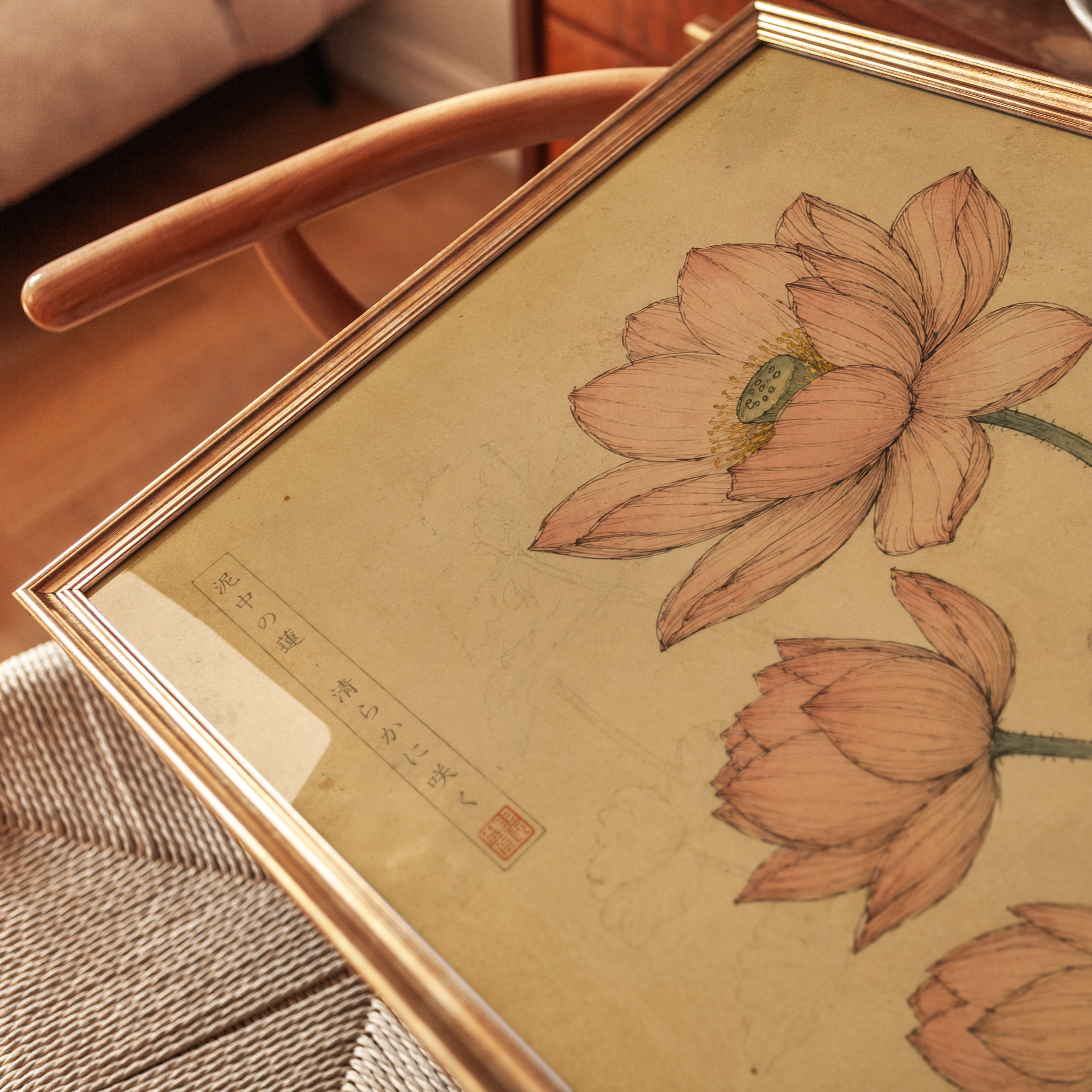 Lotus Flower Japanese Print — Vintage Botanical Illustration - detail