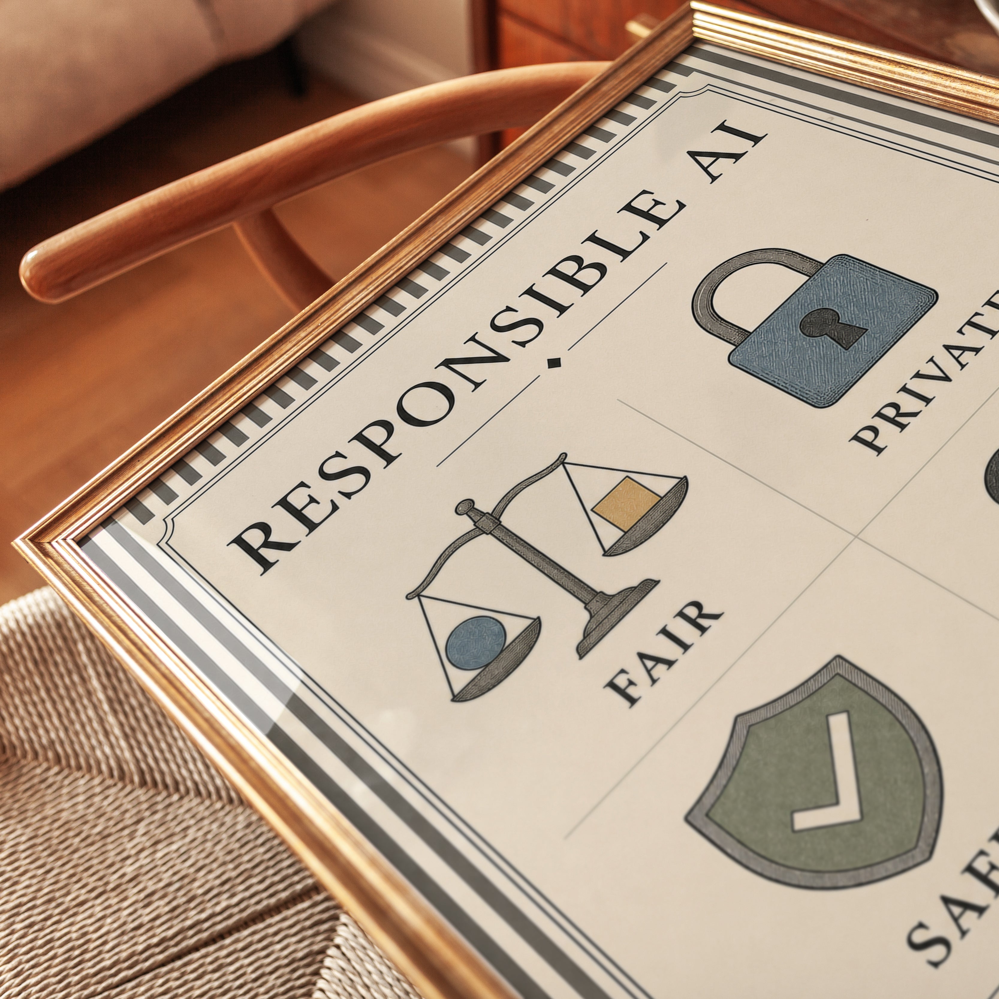 Responsible AI Poster: Vintage Educational Infographic Wall Art - detail