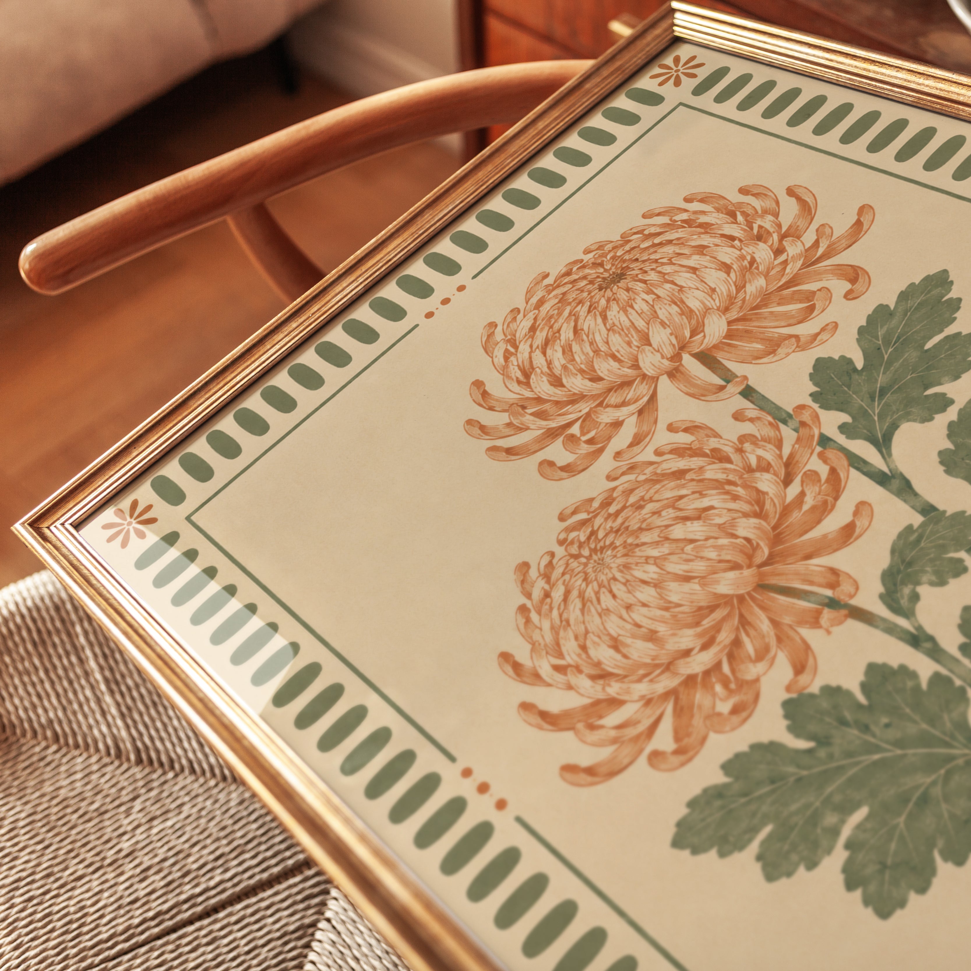 Chrysanthemum Wall Art – Japanese Botanical Print - detail