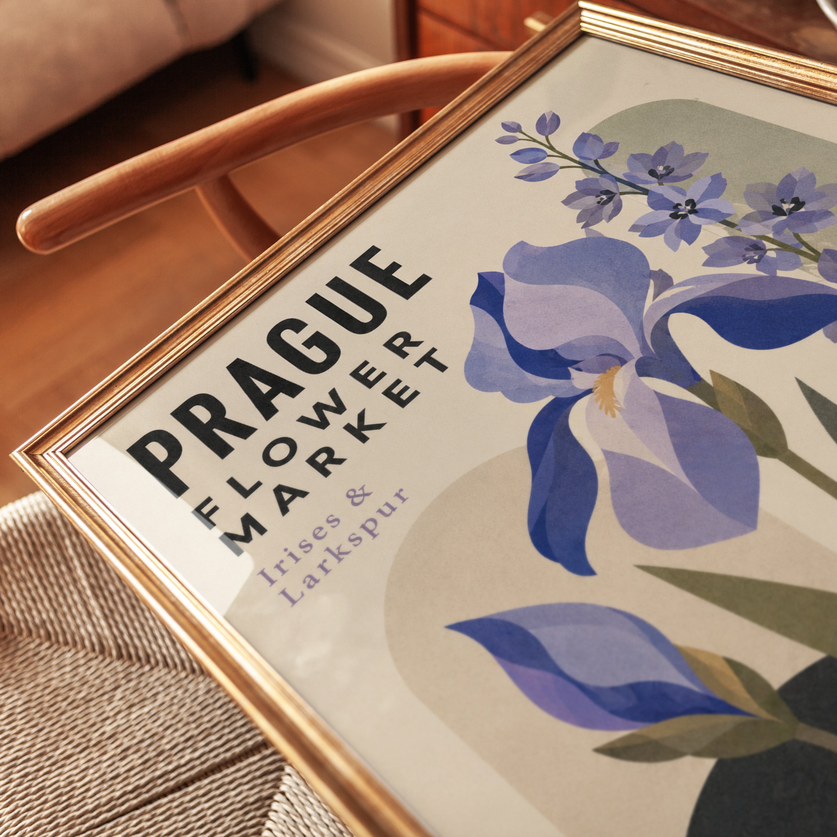 Botanical Poster Print — Prague Flower Market Iris & Larkspur - detail