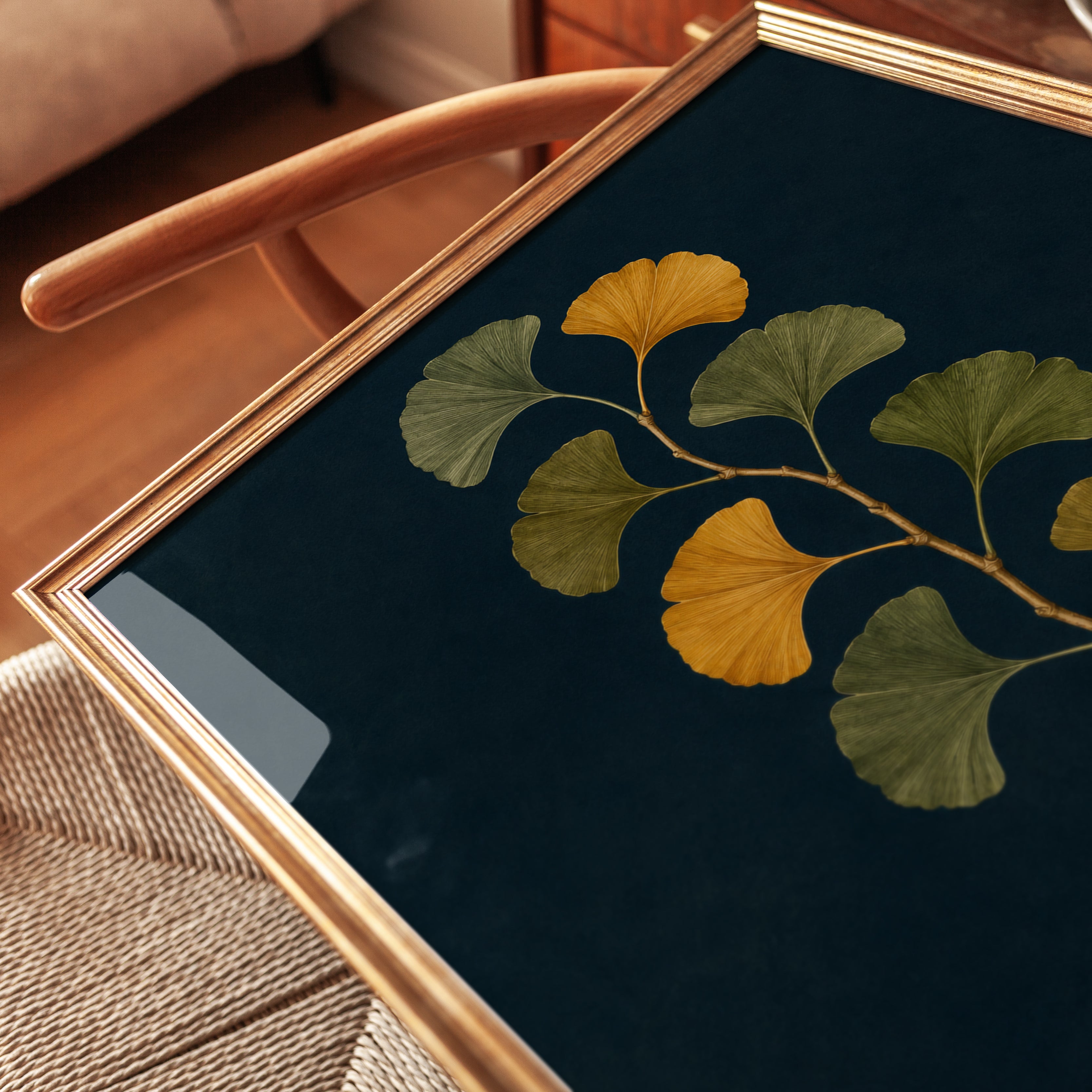 Ginkgo Botanical Print – Dark Botanical Wall Art - detail