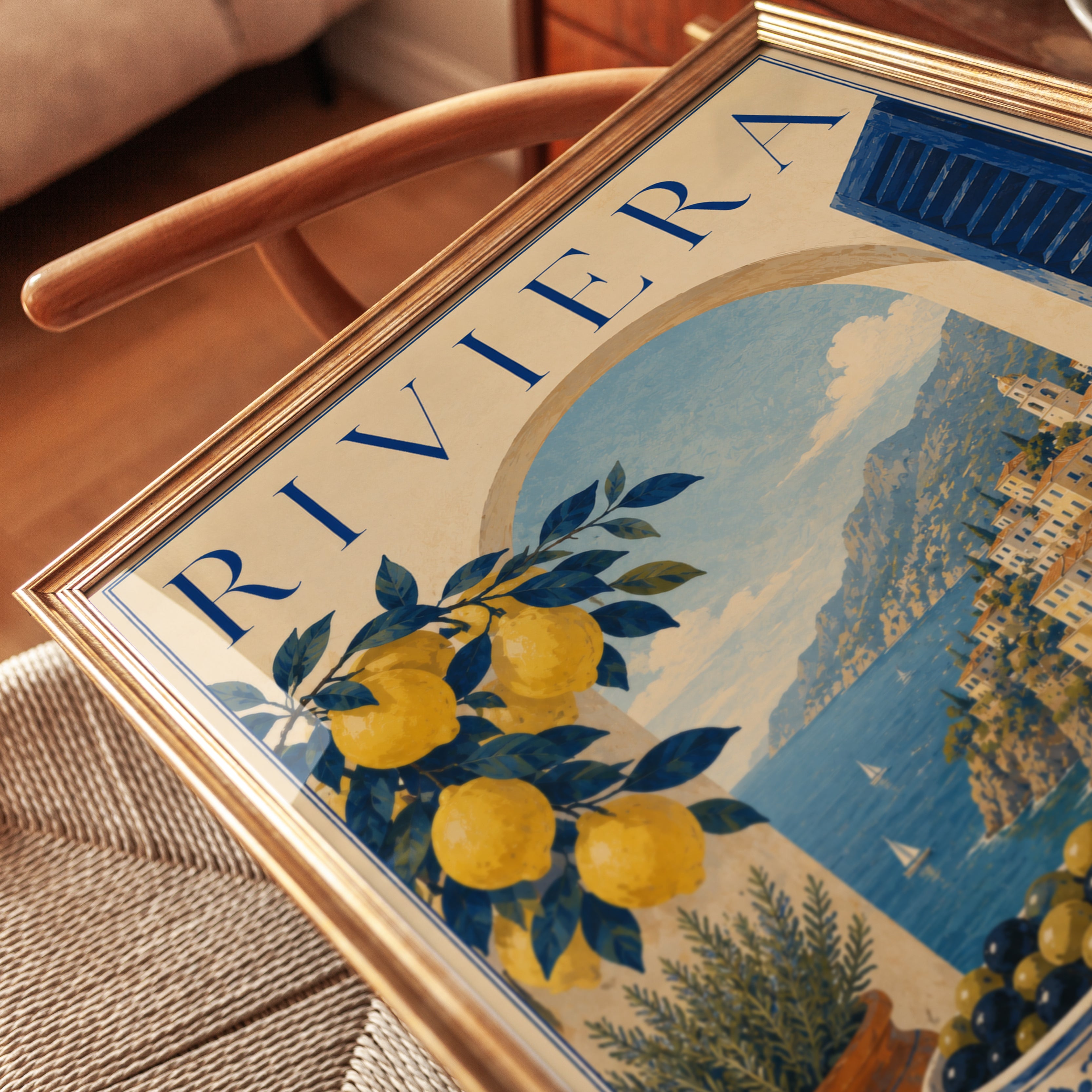 Riviera Wall Art Print: Vintage Italian Coastal View - detail