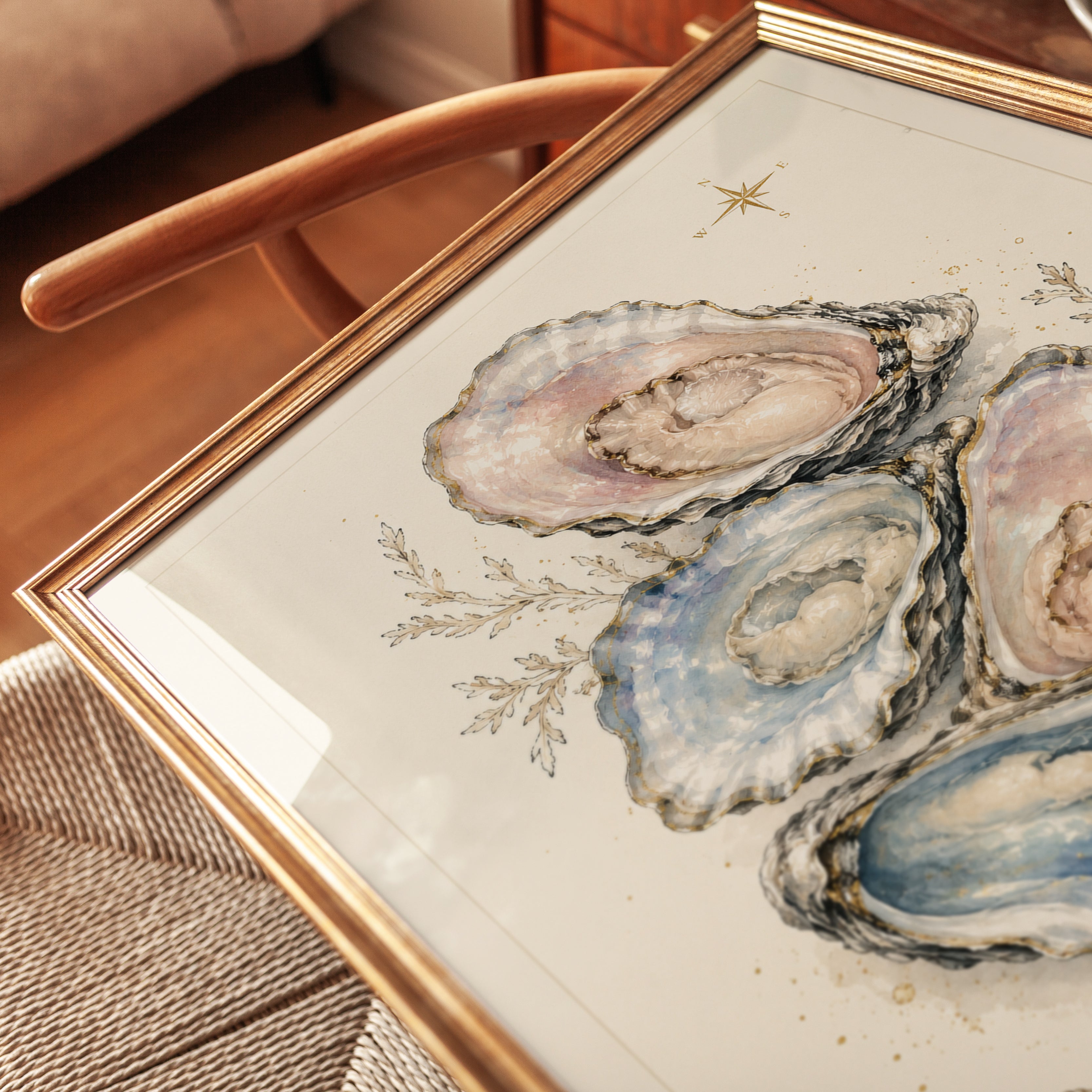 Oyster Wall Art – Coastal Nautical Print - detail