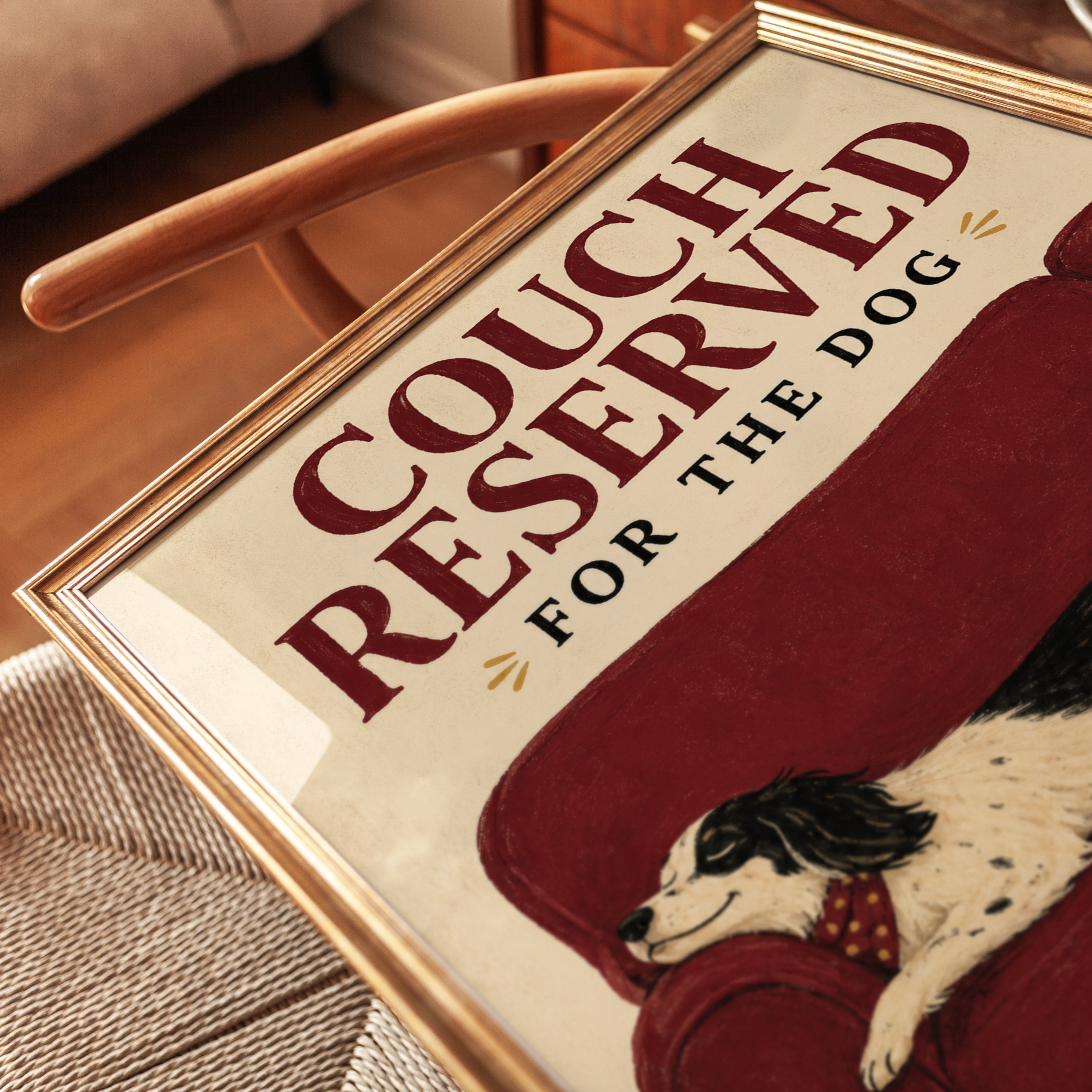 Funny Dog Poster – Vintage Spaniel Couch Print - detail