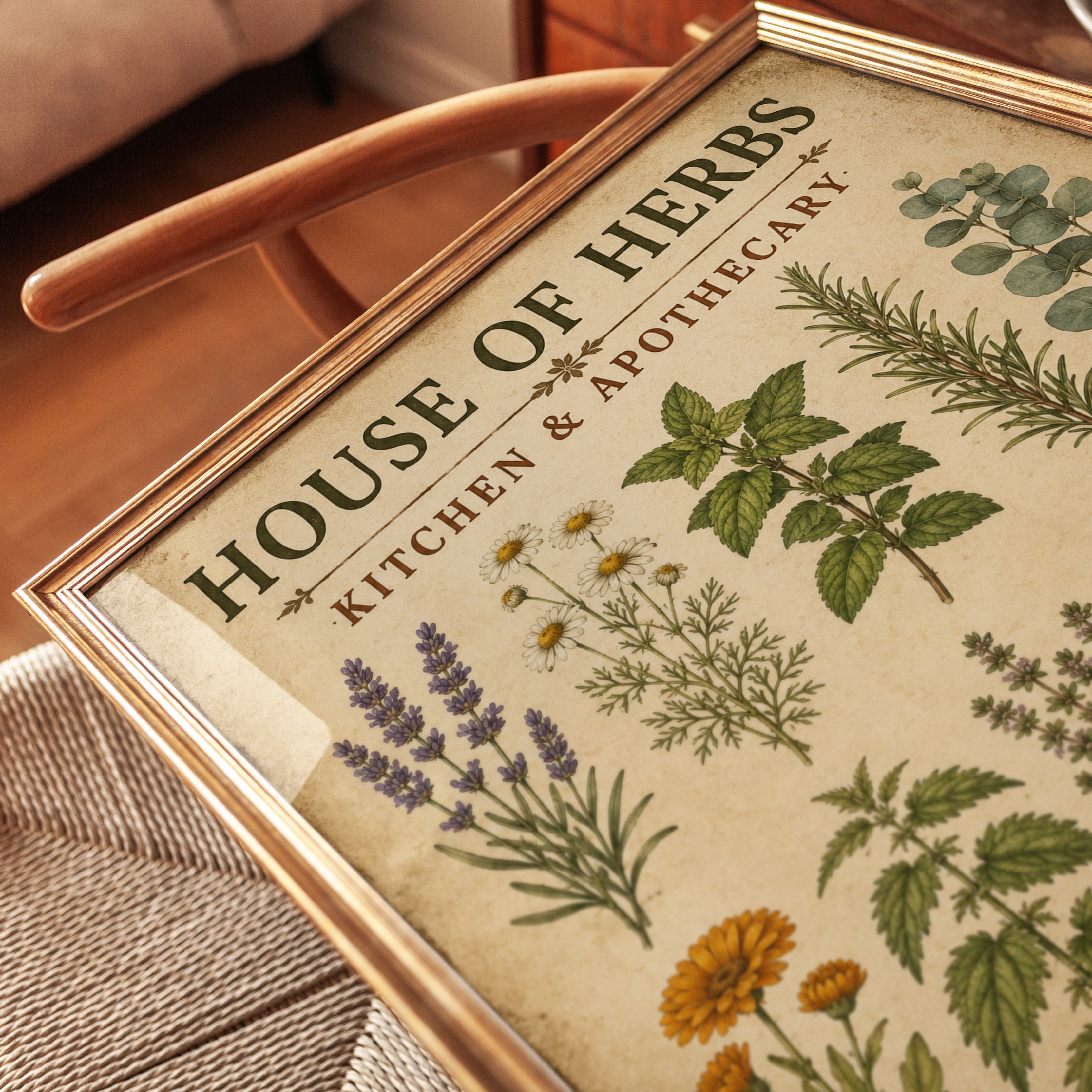House of Herbs Print: Vintage Botanical Wall Art (Kitchen & Dining) - detail