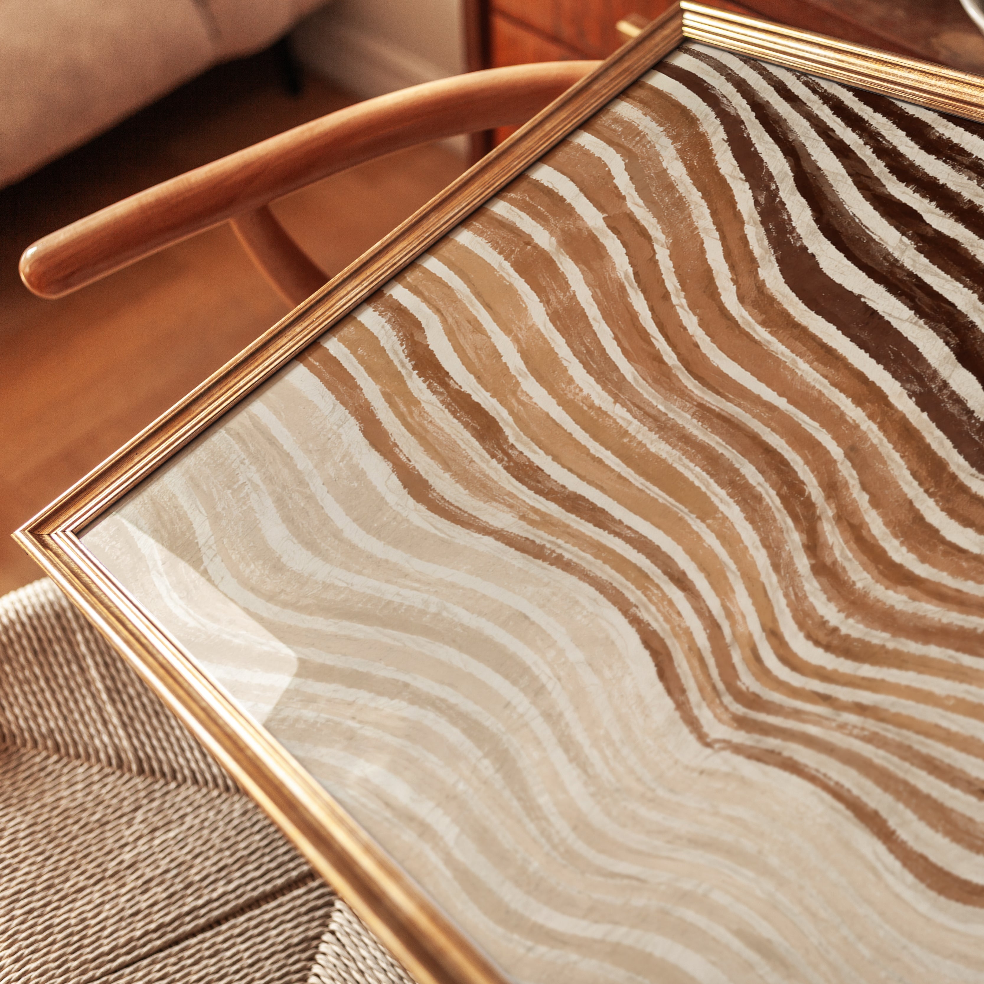 Wavy Lines Wall Art – Abstract Brown Print - detail
