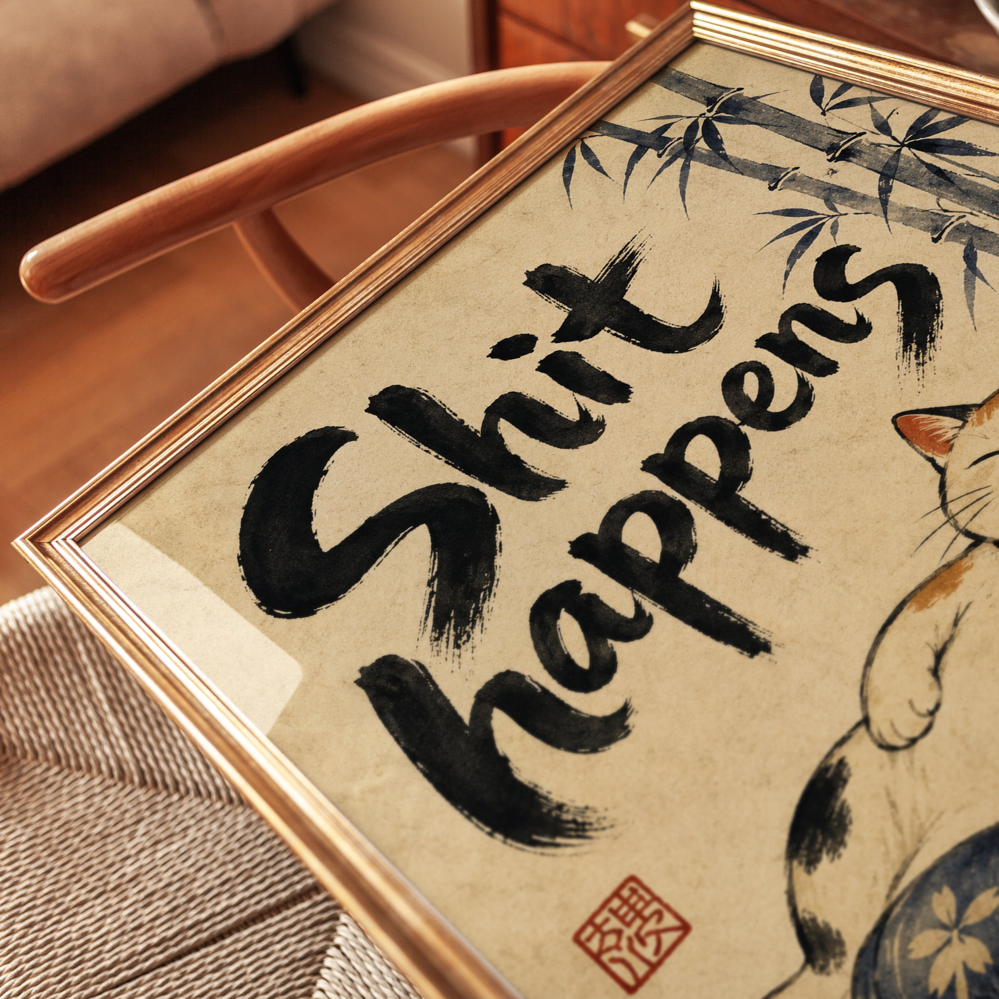 Funny Bathroom Wall Art – Cat Humor Print - detail