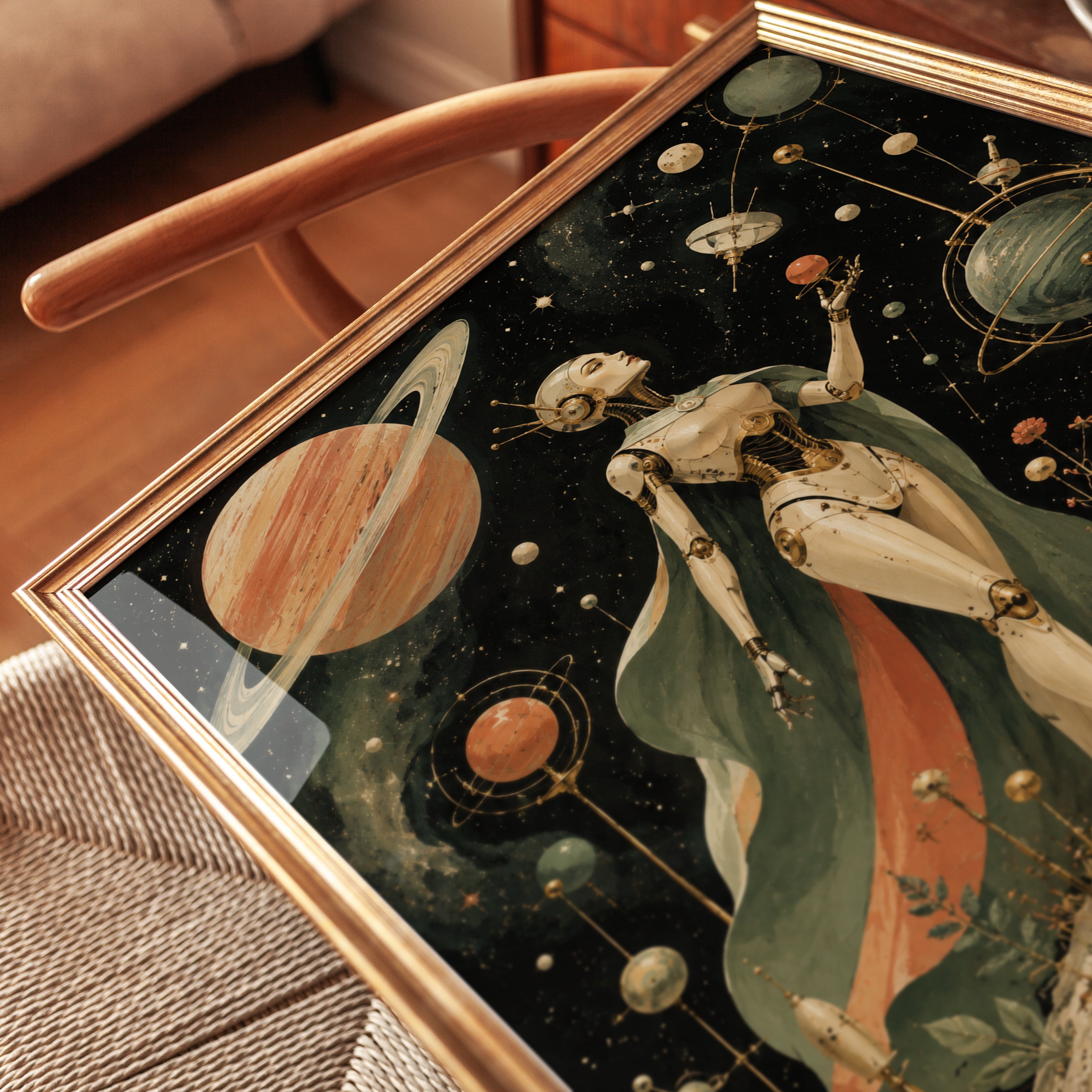 Celestial Robot Woman Art Print: Art Deco Space Fantasy - detail