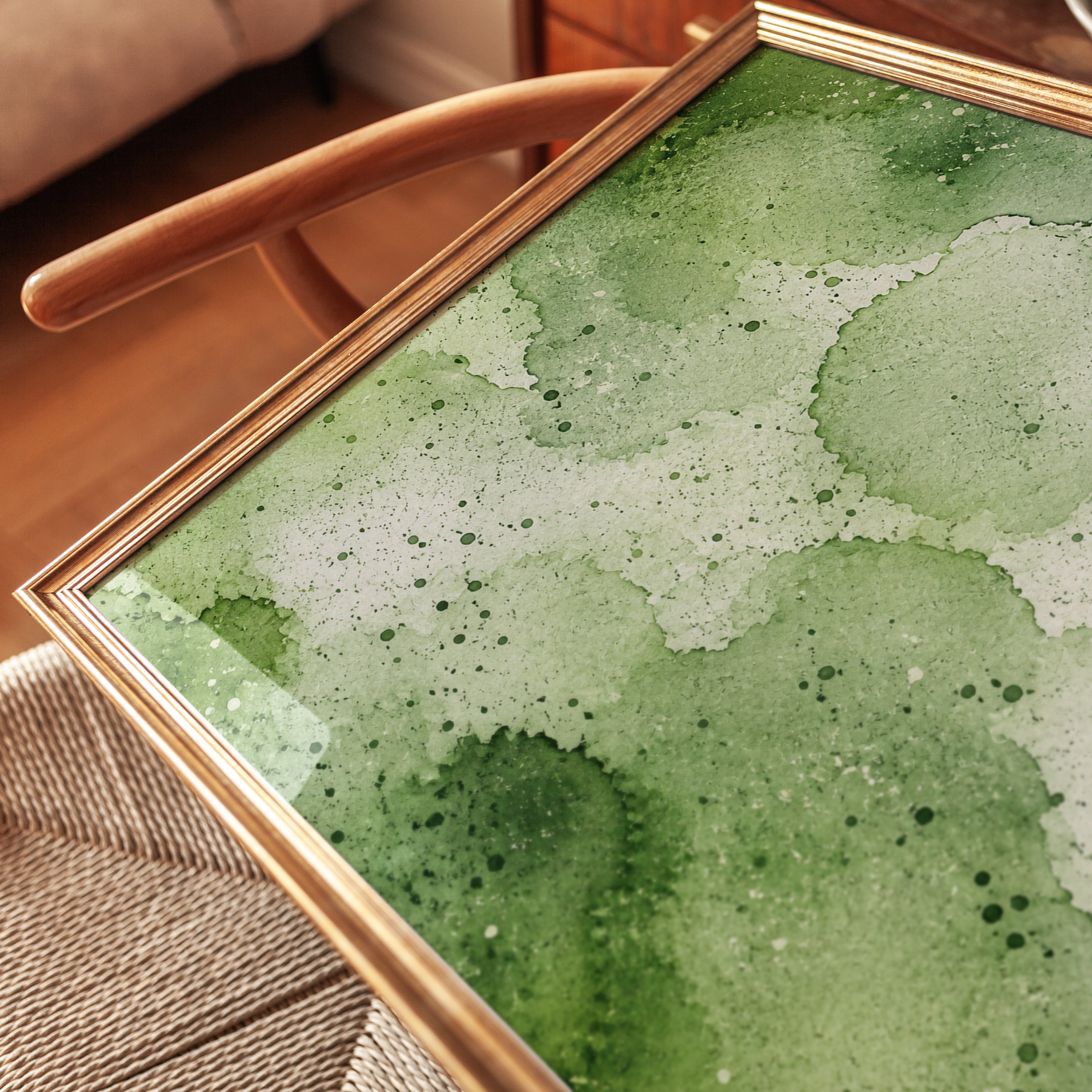 Green Watercolor Wall Art – Abstract Nature Print - detail