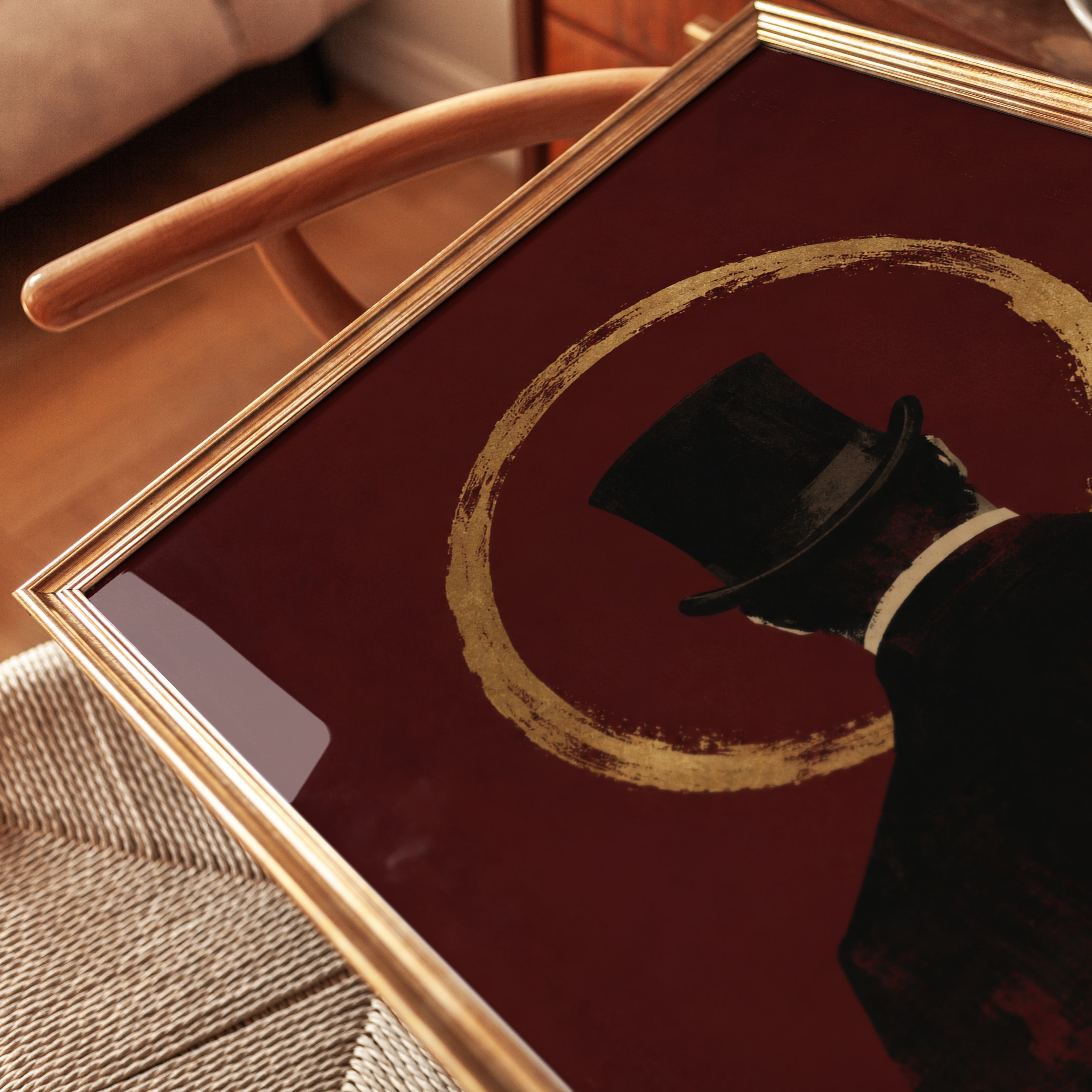 Victorian Gentleman With Top Hat Art Print: Gold Circle Red - detail