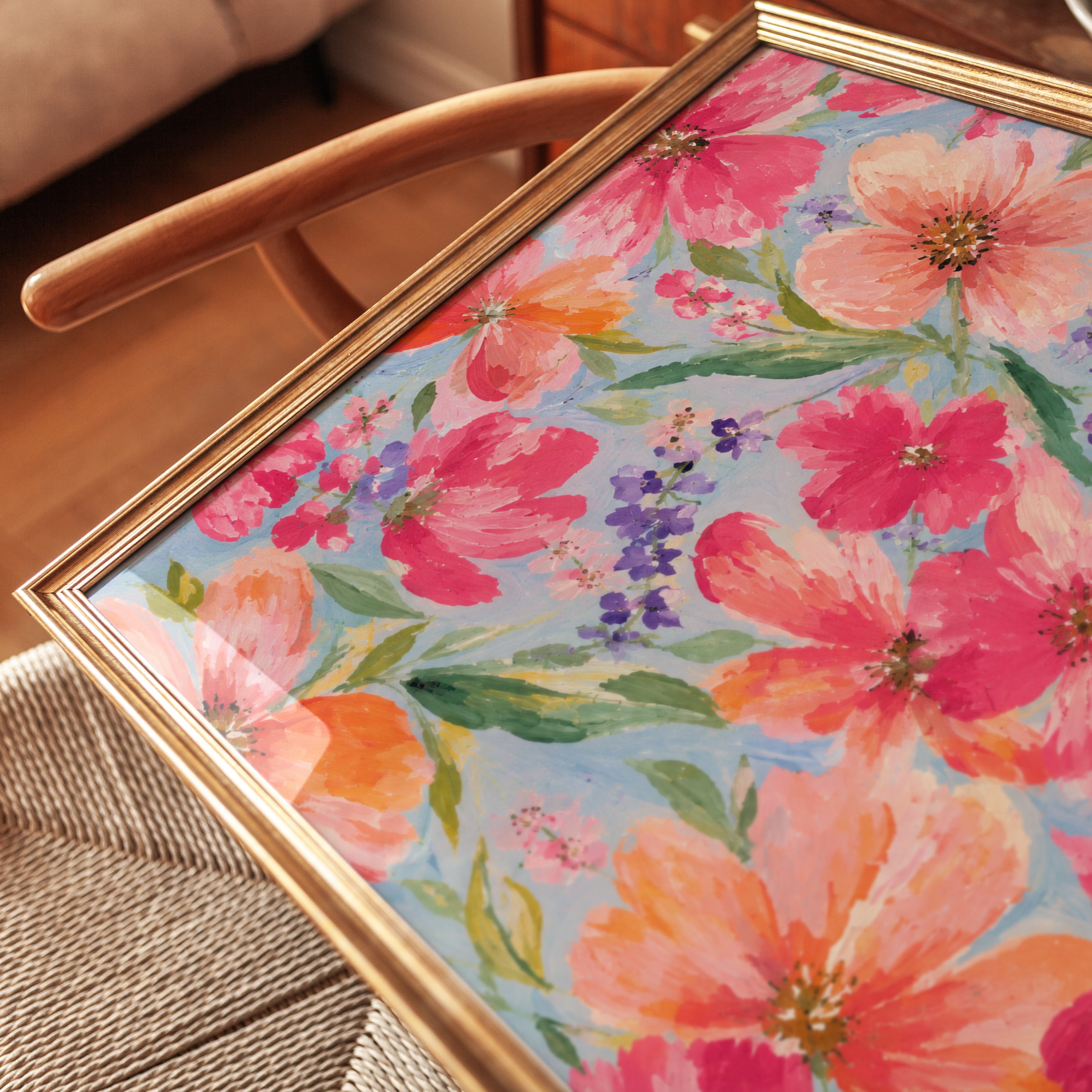 Watercolor Wildflower Meadow Art Print: Pink and Purple Floral - detail