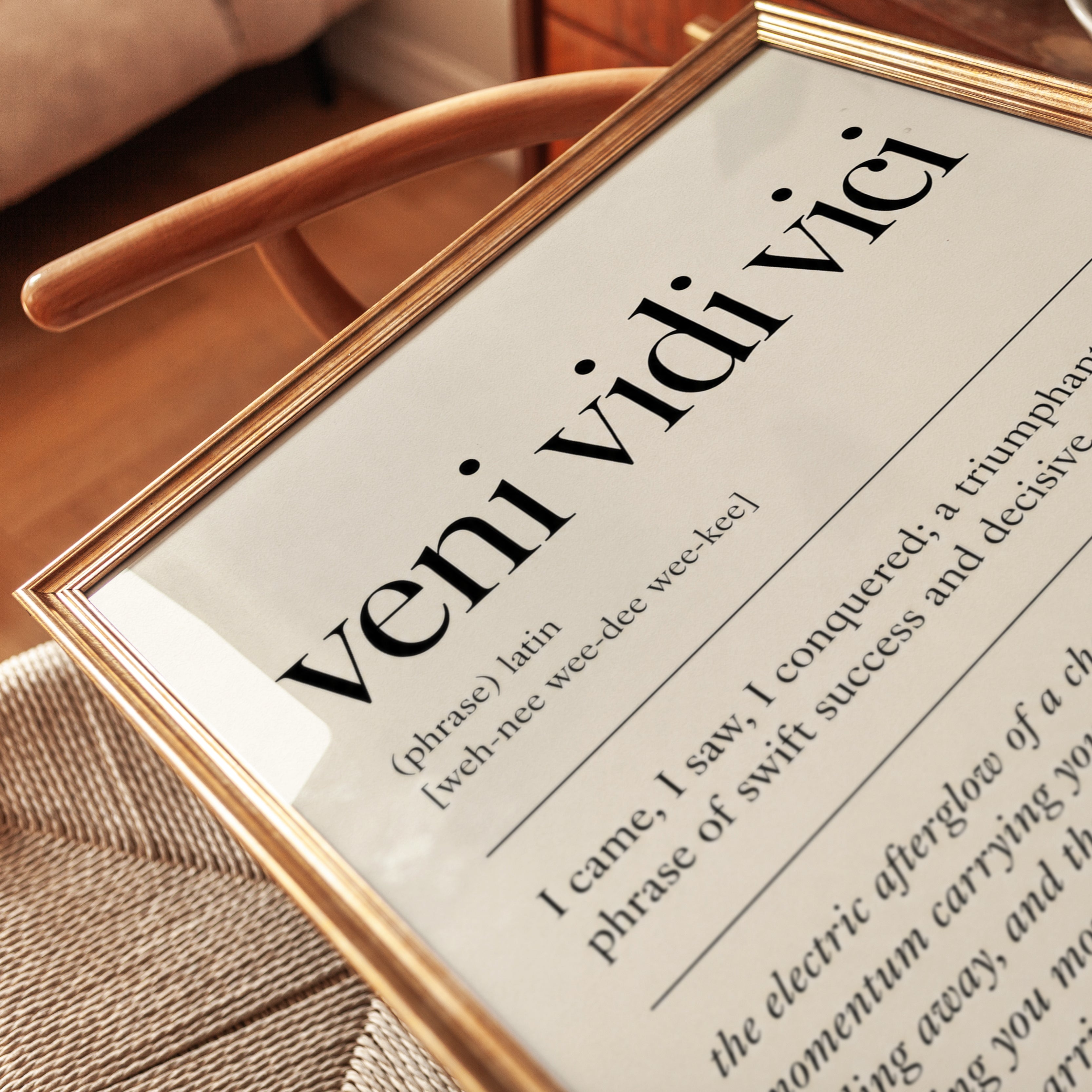Veni Vidi Vici Latin Quote Print: Minimalist Typography Wall Art - detail
