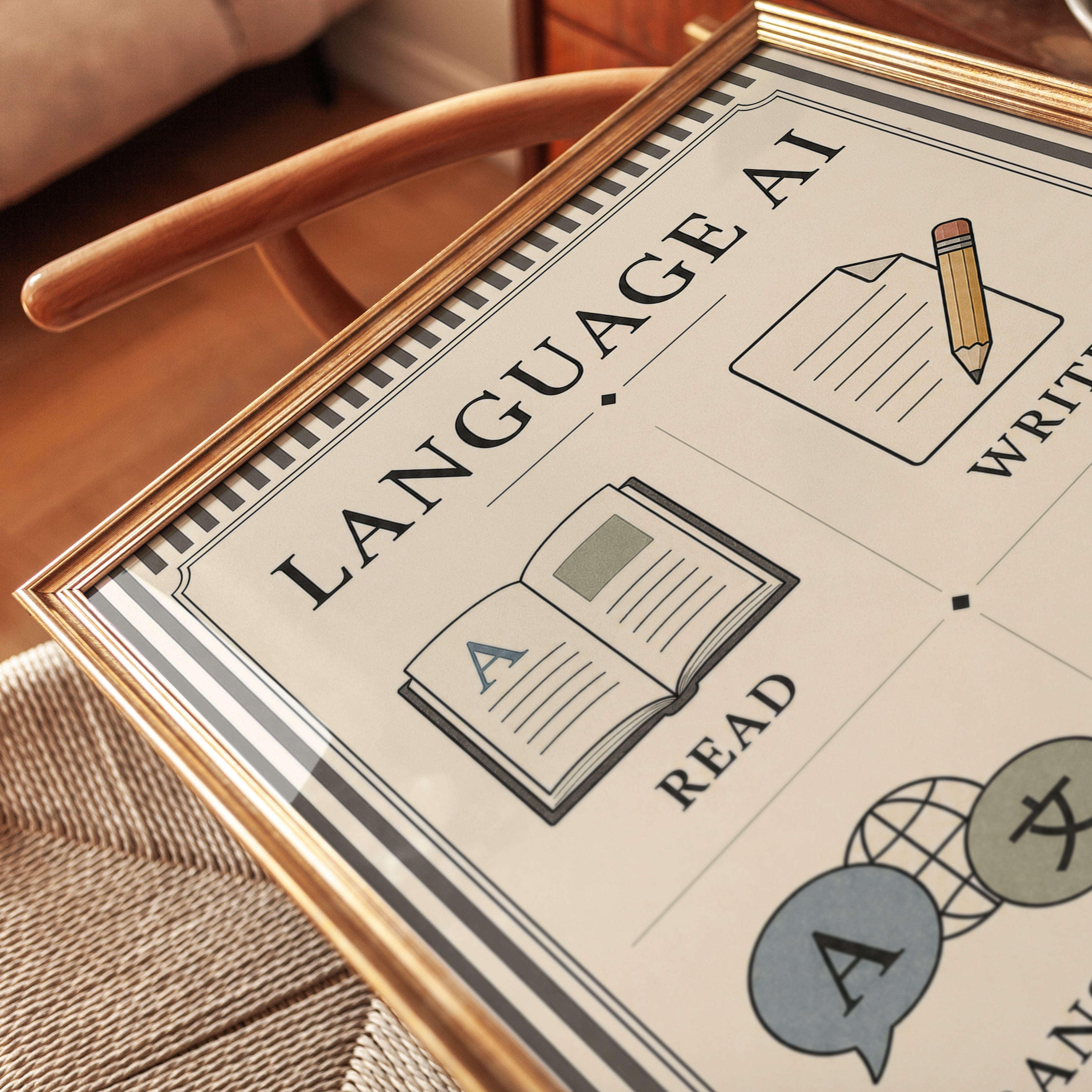 Language AI Poster: Vintage Instructional Diagram Wall Art - detail
