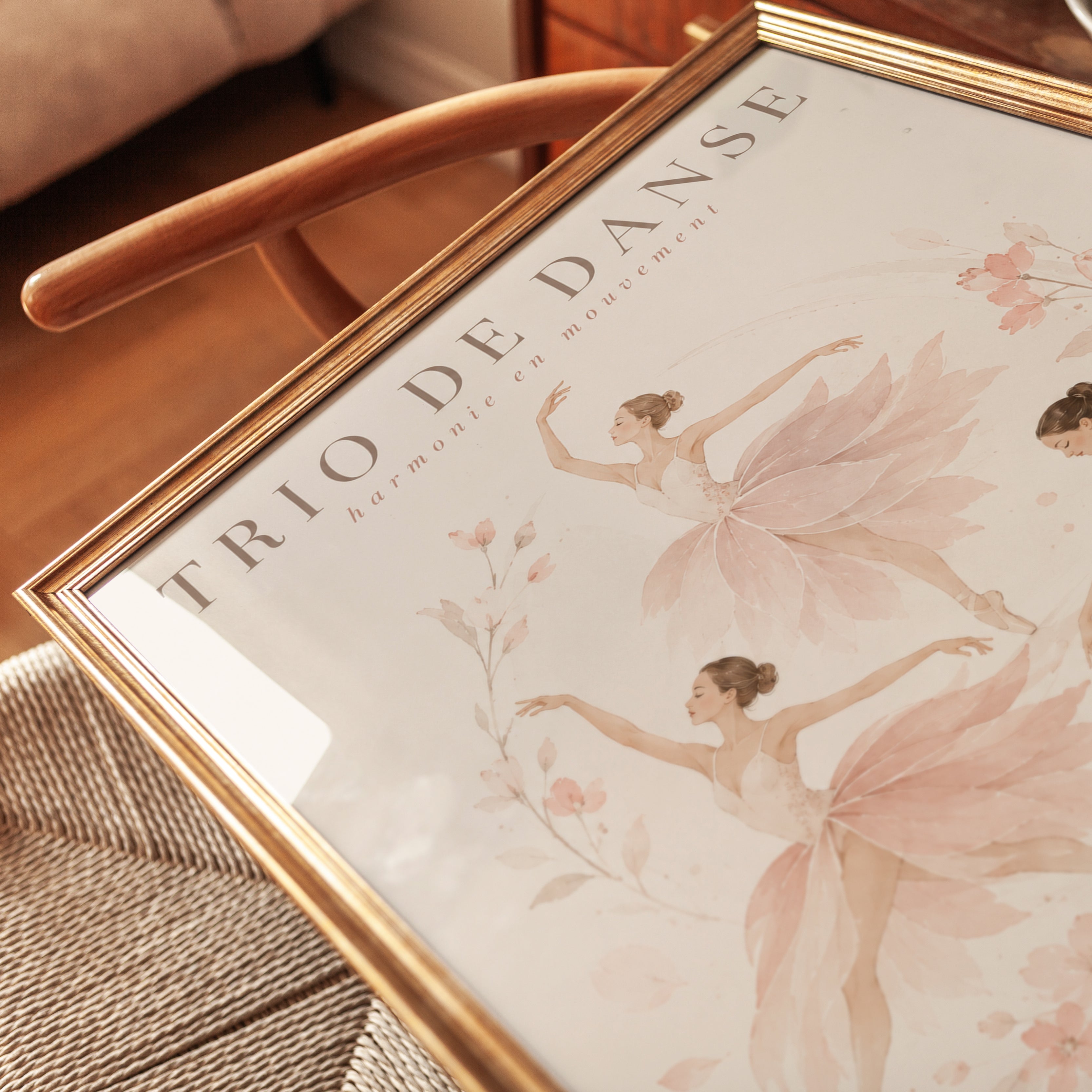 Ballet Dancers Trio Poster: Soft Pink Watercolor Wall Art - detail